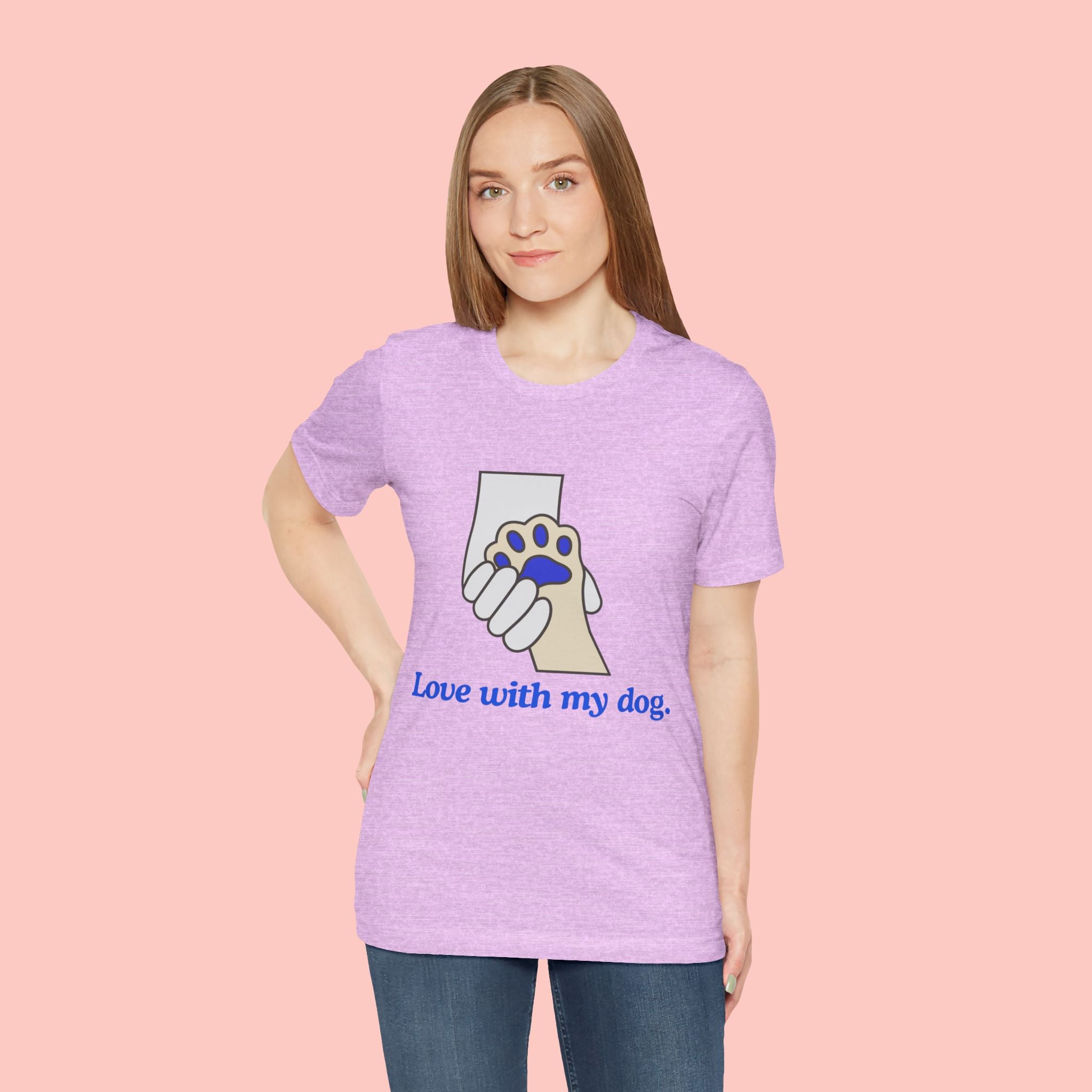 Dog Lover T-Shirt — "Love with my dog." Paw Print Graphic