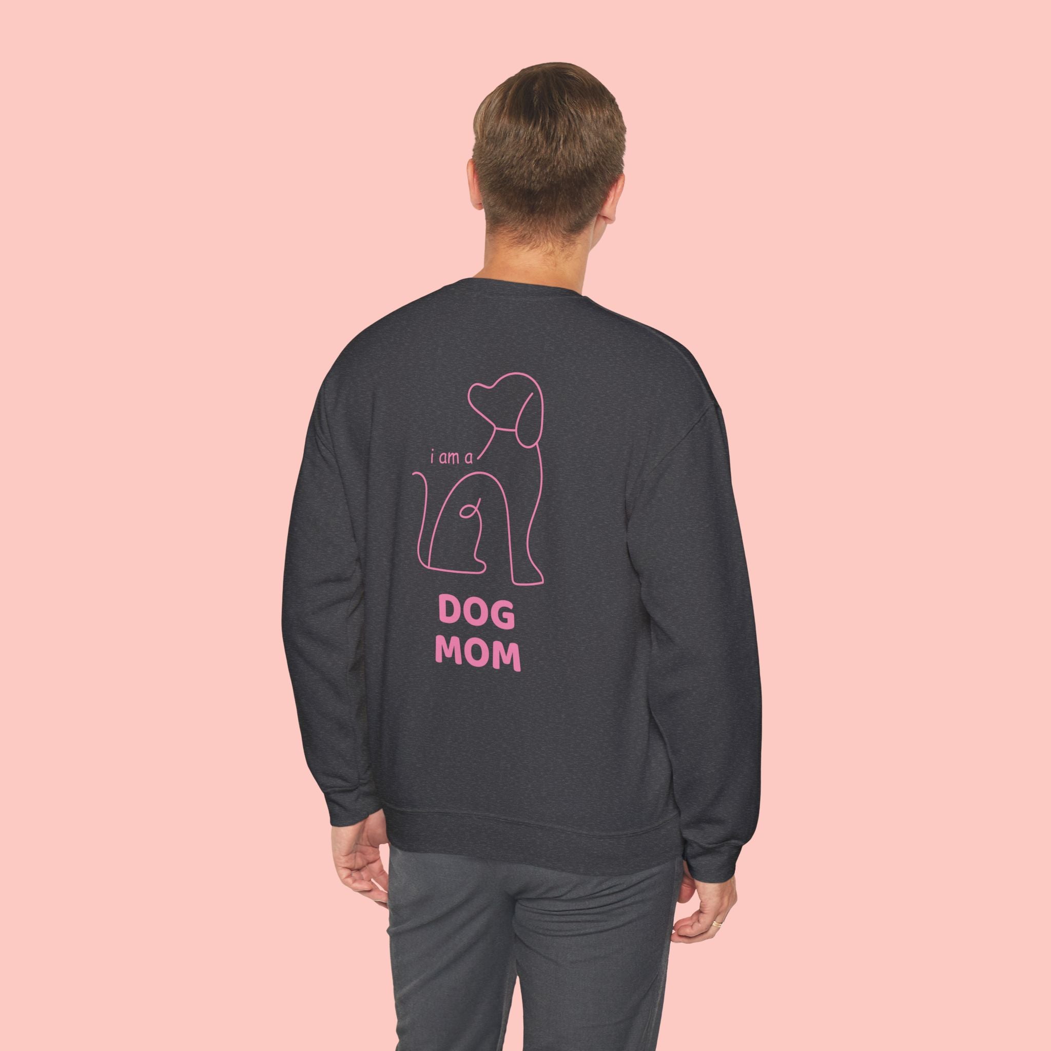 Dog Mom Crewneck Sweatshirt — Pink Minimalist Dog Outline
