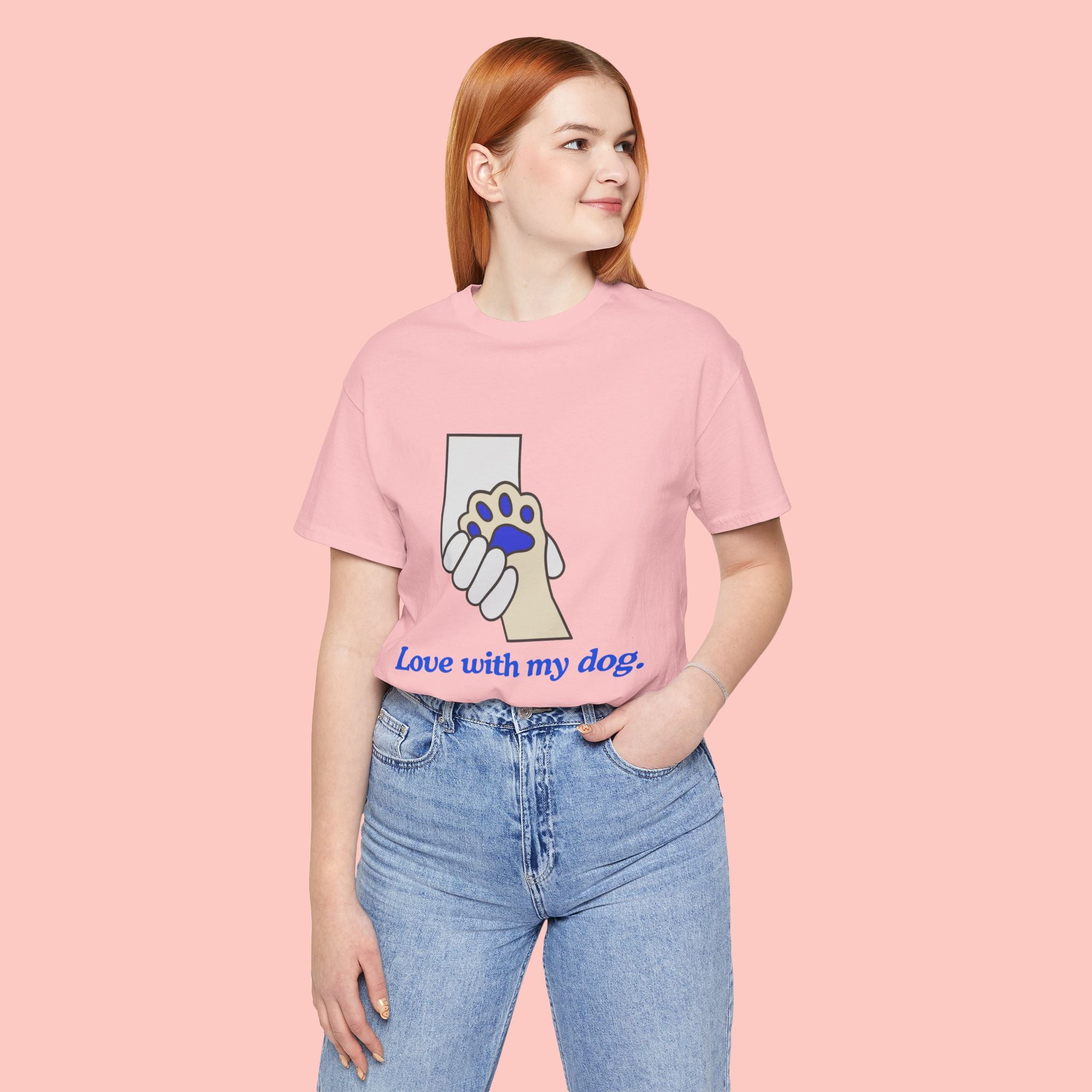 Dog Lover T-Shirt — "Love with my dog." Paw Print Graphic