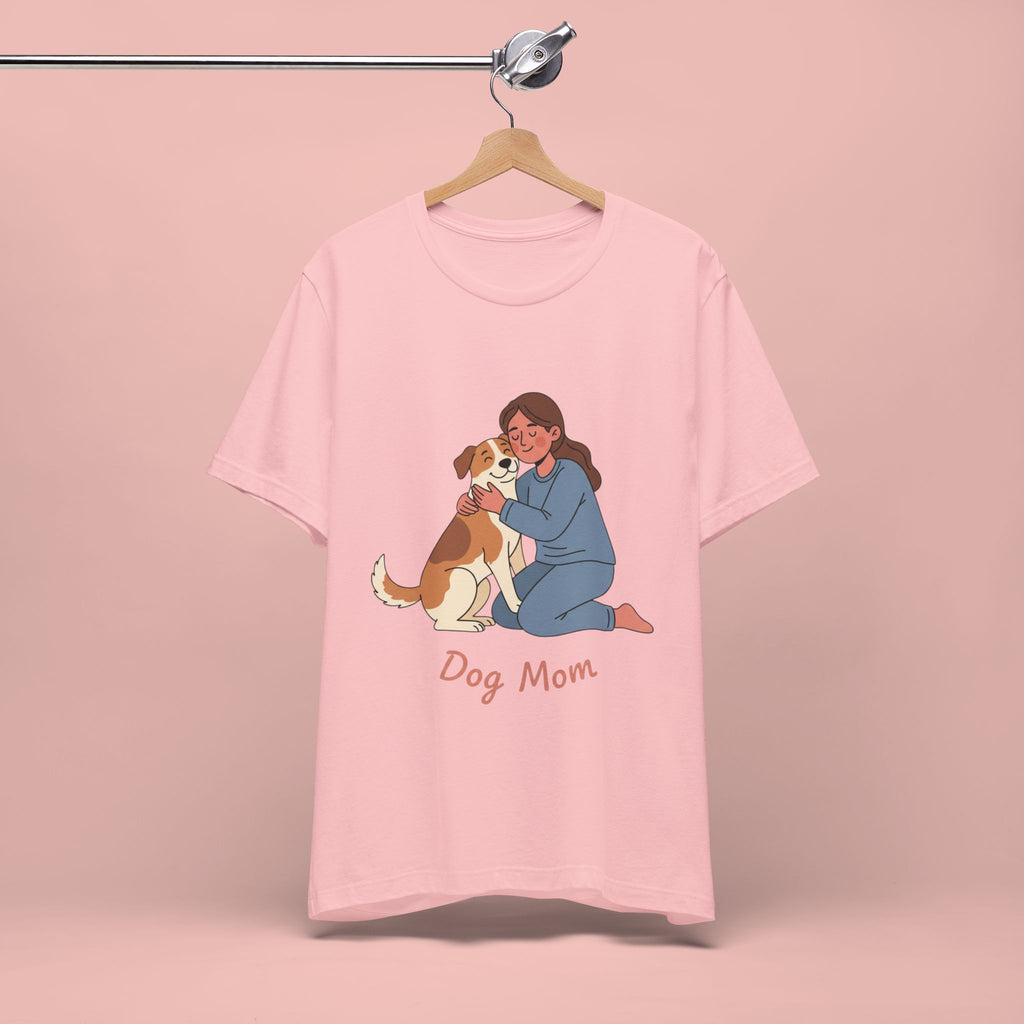 Dog Mom T‑Shirt — Cute Woman Hugging Dog Graphic Tee