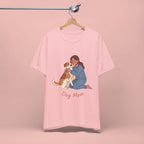 Dog Mom T‑Shirt — Cute Woman Hugging Dog Graphic Tee