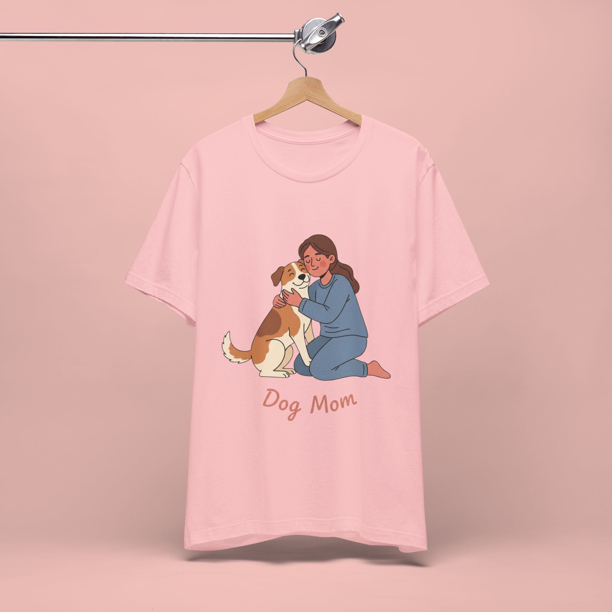 Dog Mom T‑Shirt — Cute Woman Hugging Dog Graphic Tee