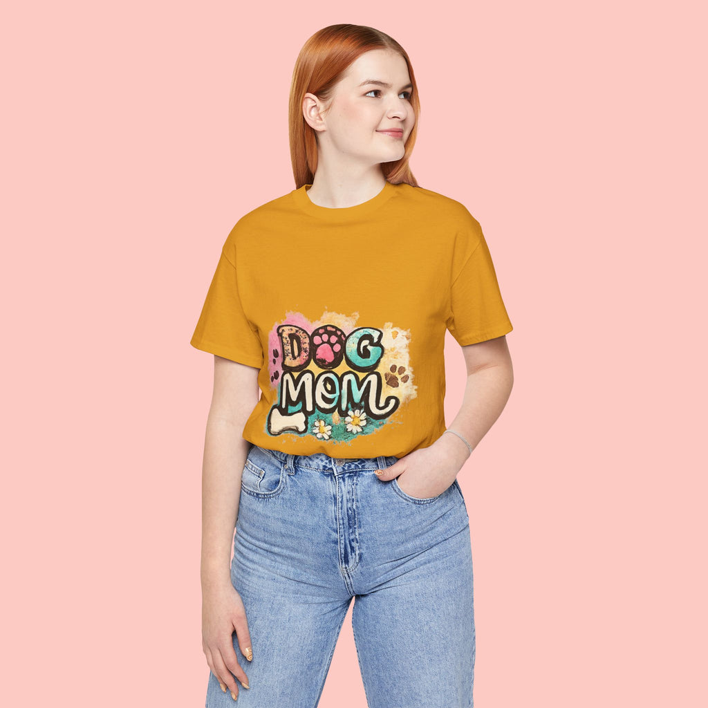 Dog Mom T-Shirt — Colorful Paw Print Graphic Tee for Pet Lovers