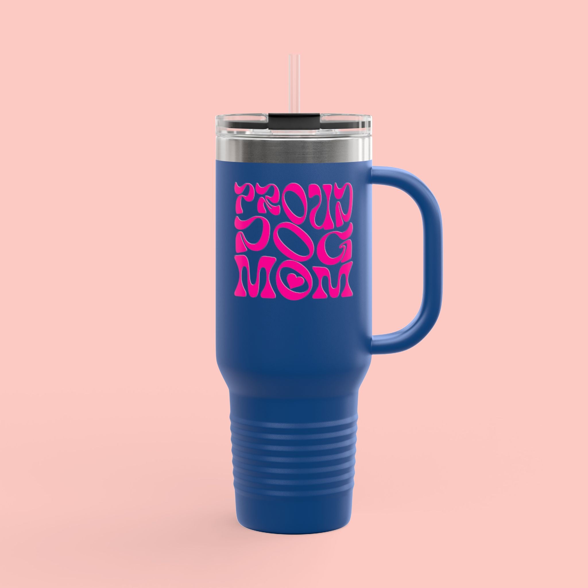 40oz Insulated Travel Mug — 'Groovy Mom' Pink Retro Design