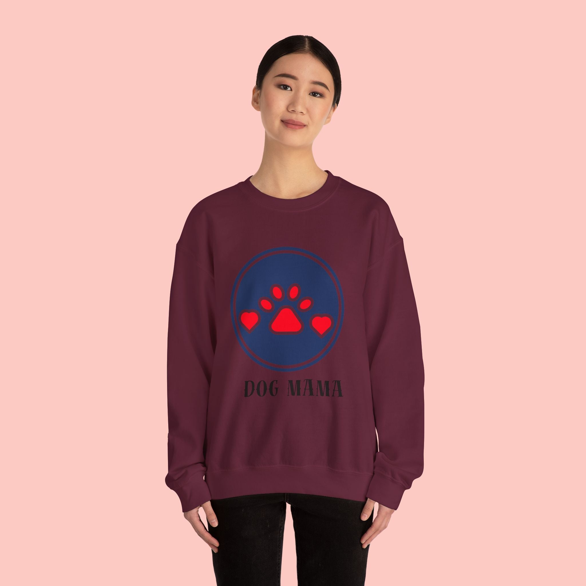 Dog Mama Crewneck Sweatshirt — Paw Print Heart Graphic