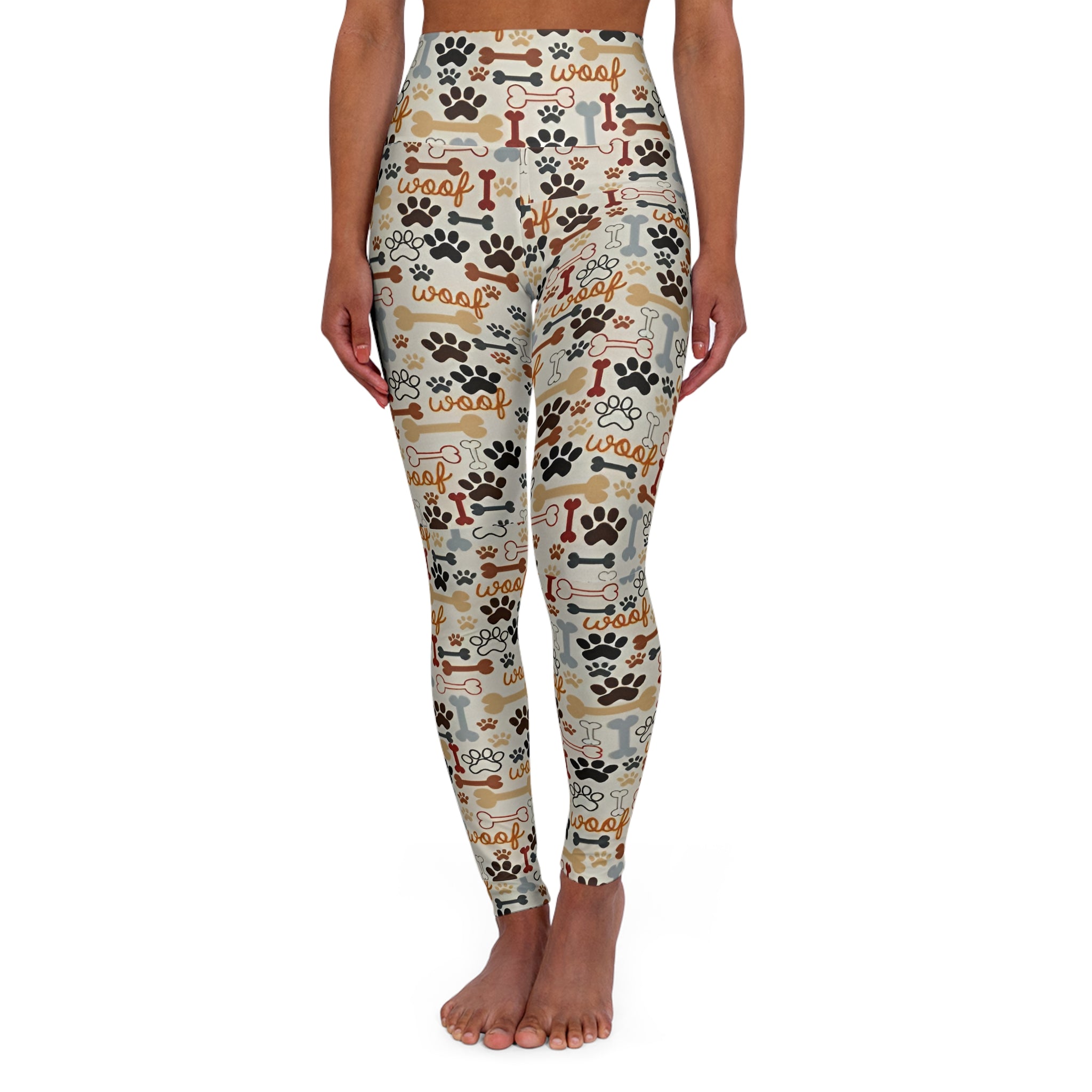 Dog Paw & Bone High-Waisted Yoga Leggings — 'Woof' Patterned Activewear