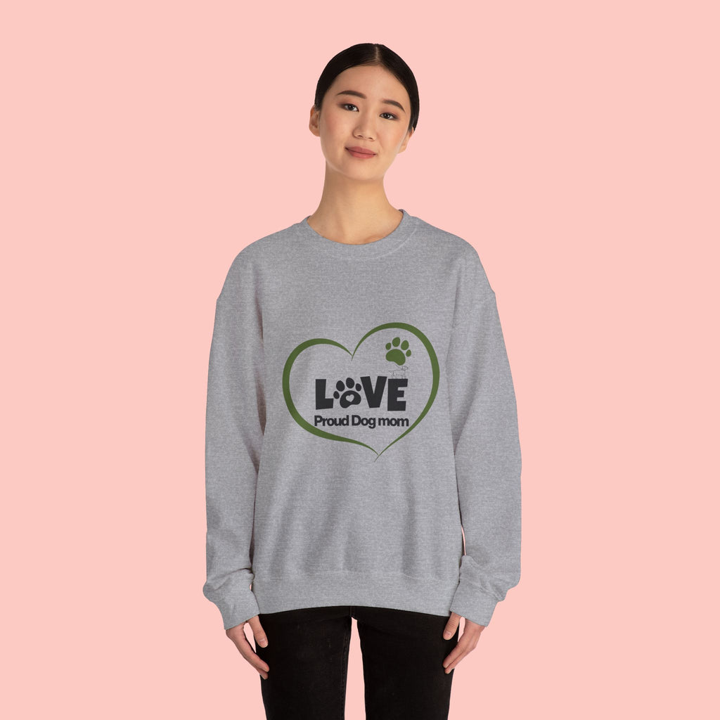 Dog Mom Heart Crewneck Sweatshirt — "LOVE Proud Dog Mom" Graphic