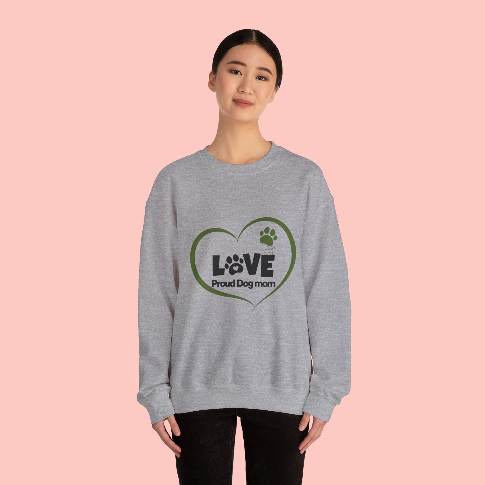 Dog Mom Heart Crewneck Sweatshirt — "LOVE Proud Dog Mom" Graphic