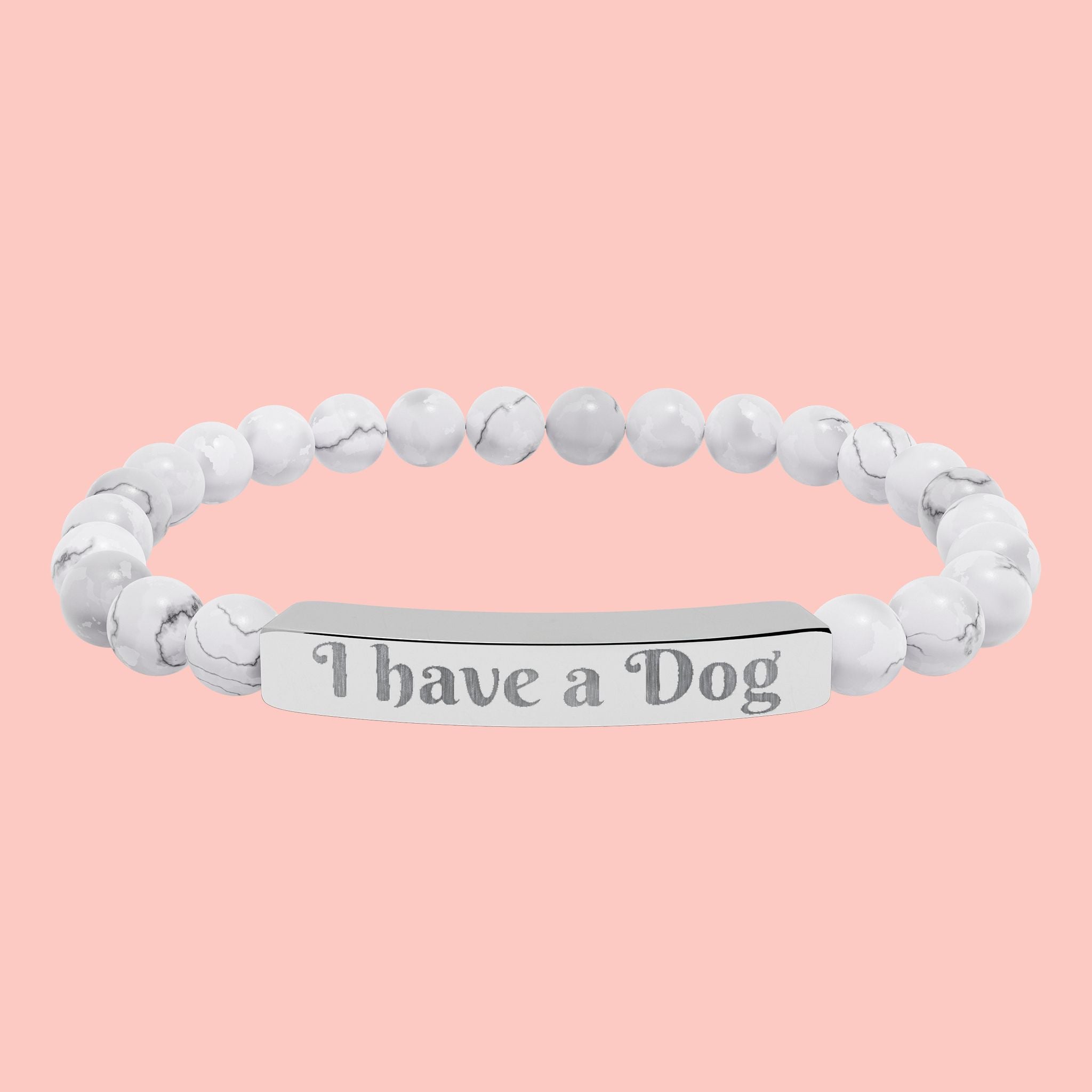 Engraved Natural Stone Stretch Bracelet – "I have a Dog" Bar Bracelet