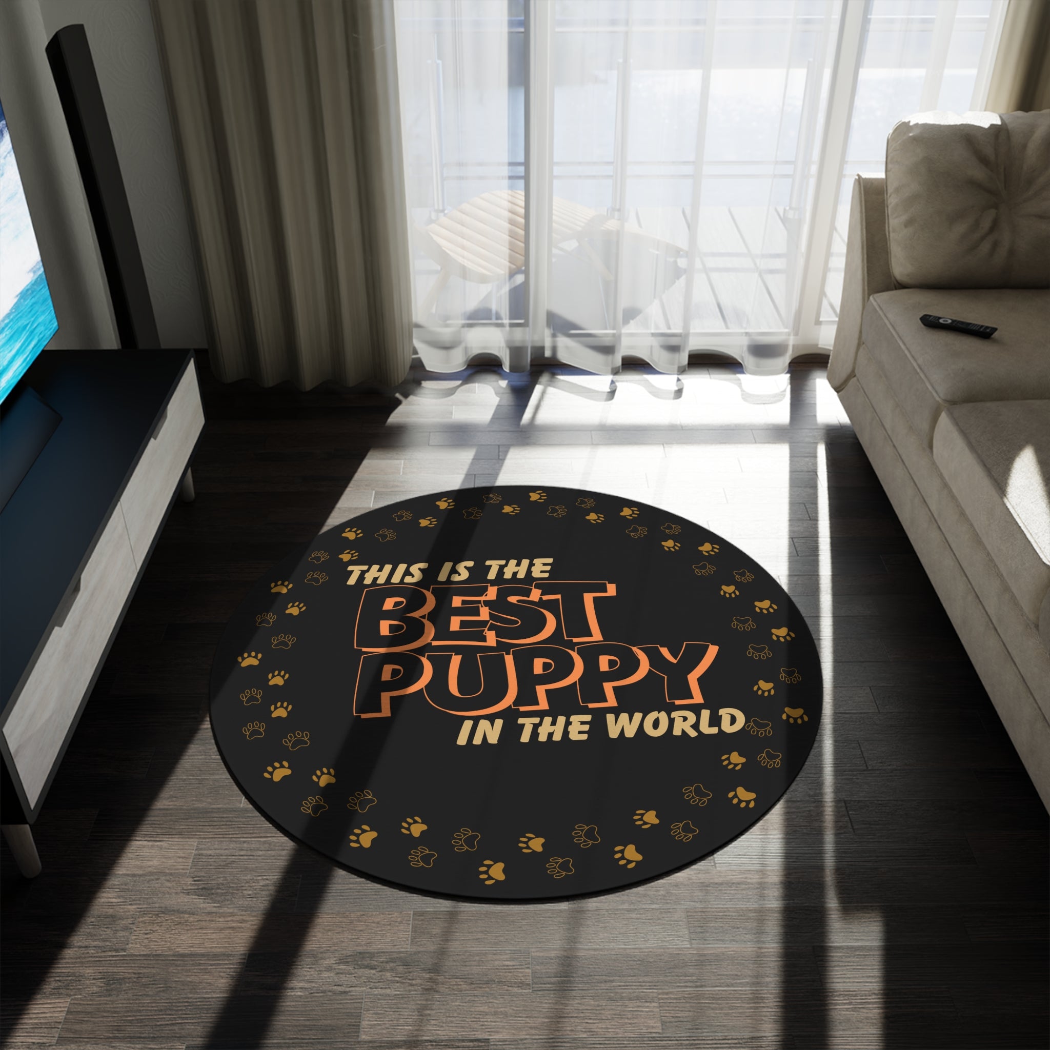 Round Rug – "This Is The Best Puppy In The World" Pawprint Room Decor