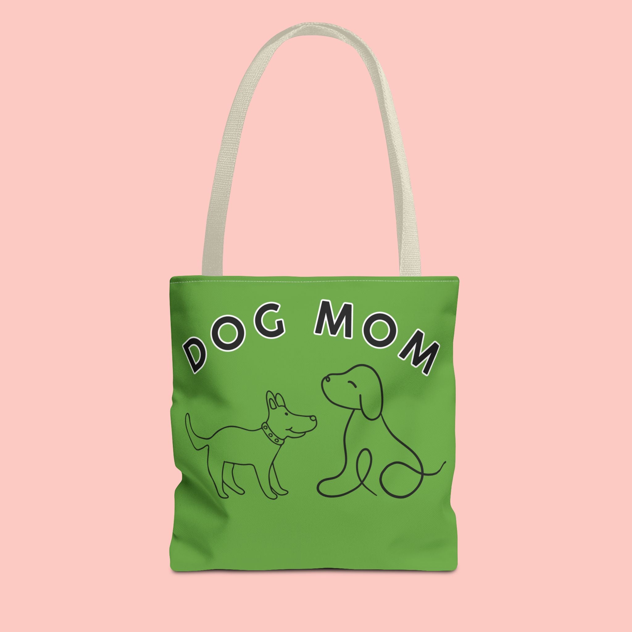Dog Mom Tote Bag — Green All-Over-Print Cute Line-Drawing Dogs