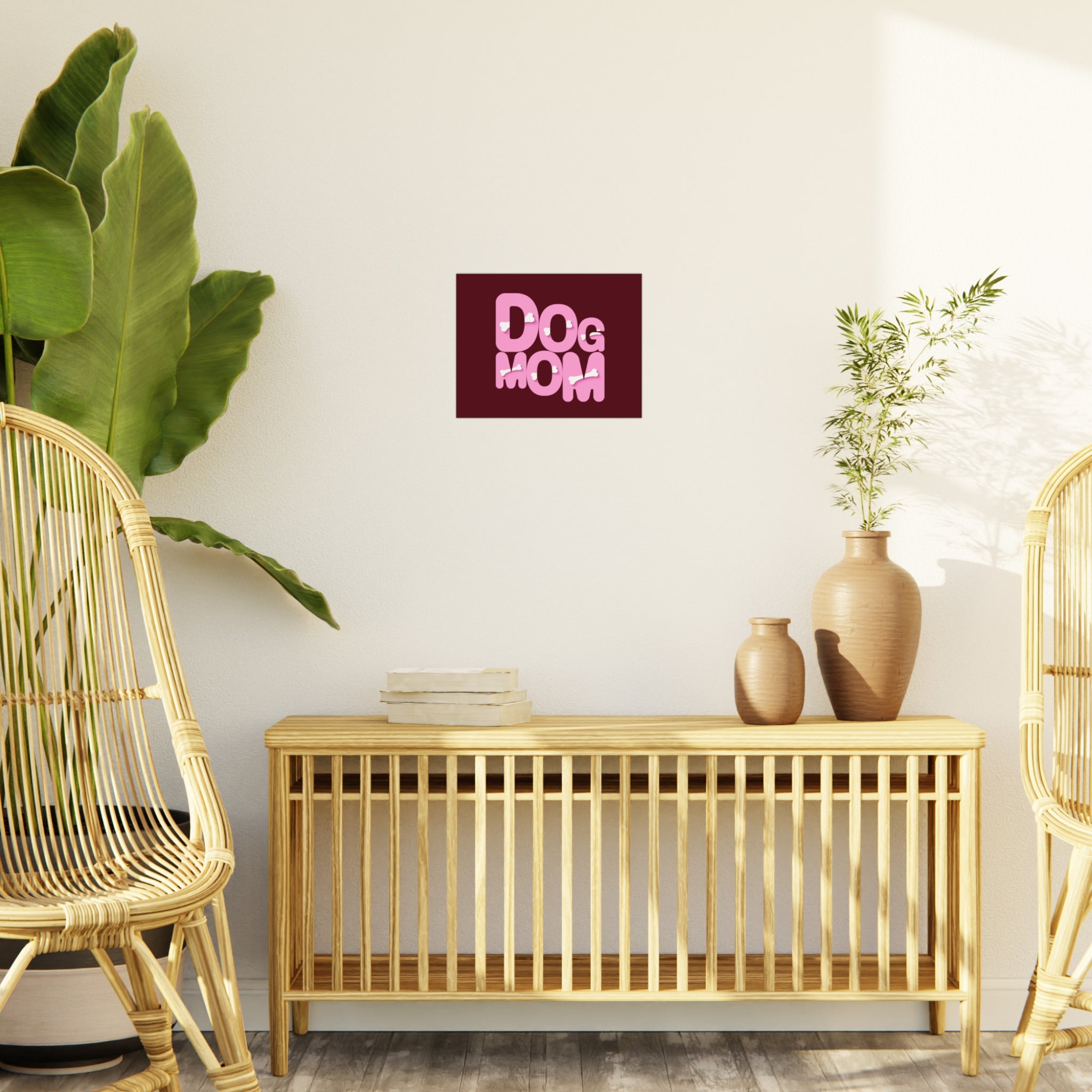 Dog Mom Foam Board Sign — Pink Bold Typography with Bone Accents