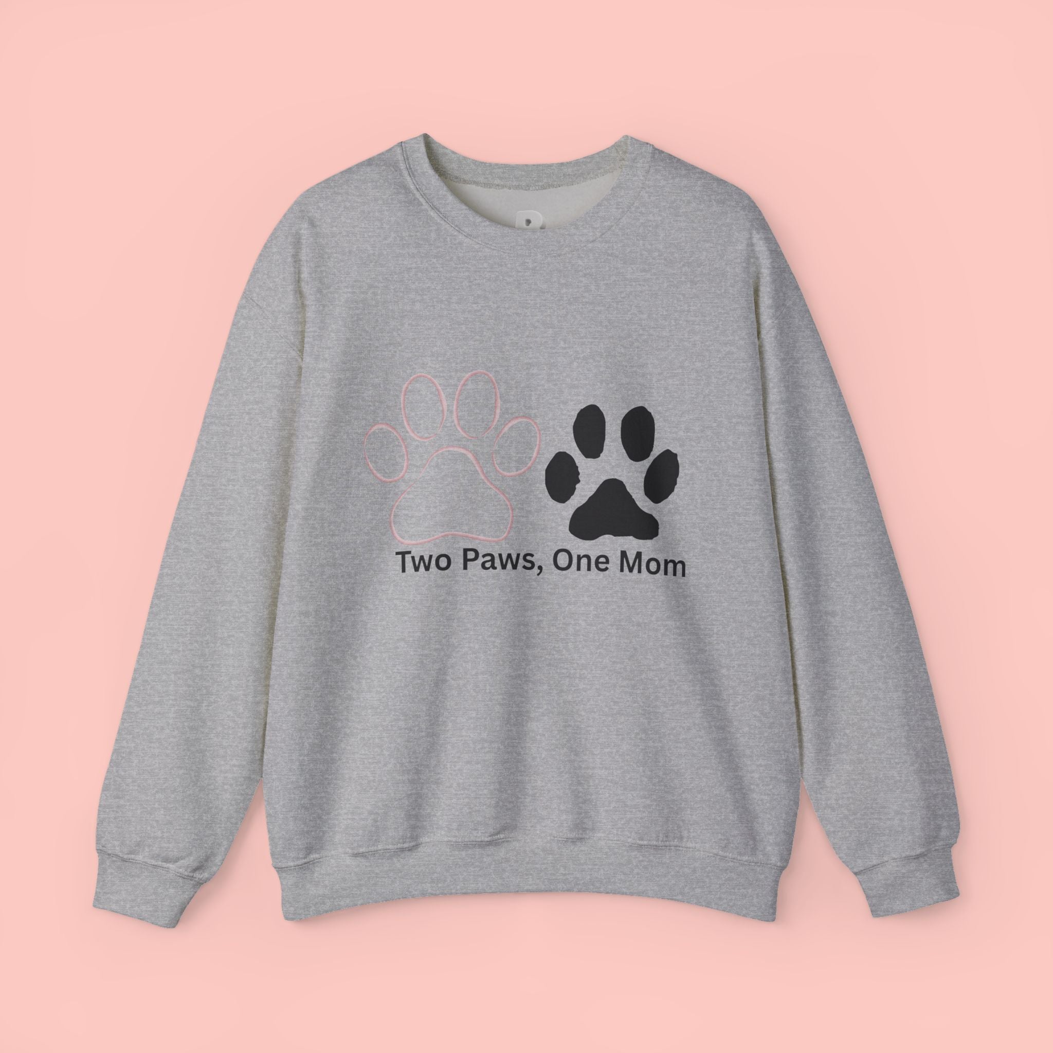 Crewneck Sweatshirt – "Two Paws, One Mom" Paw Print Mom Gift