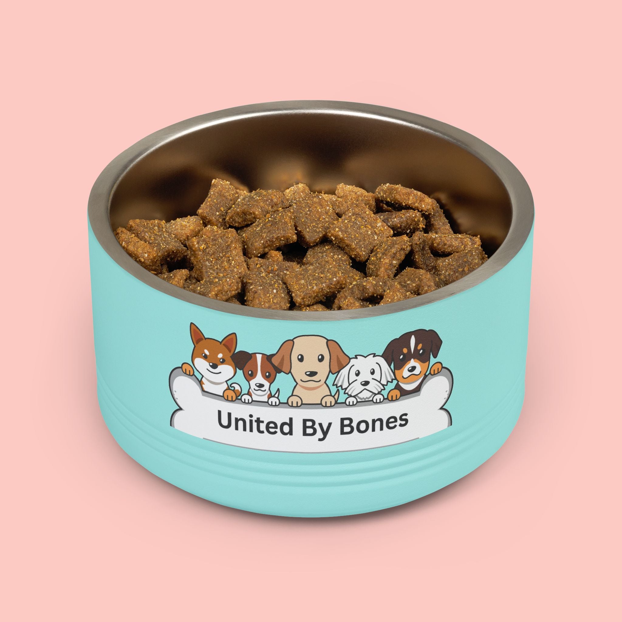 United By Bones 18oz Pet Bowl — Cute Cartoon Dogs Stainless Steel Bowl for Dogs & Cats