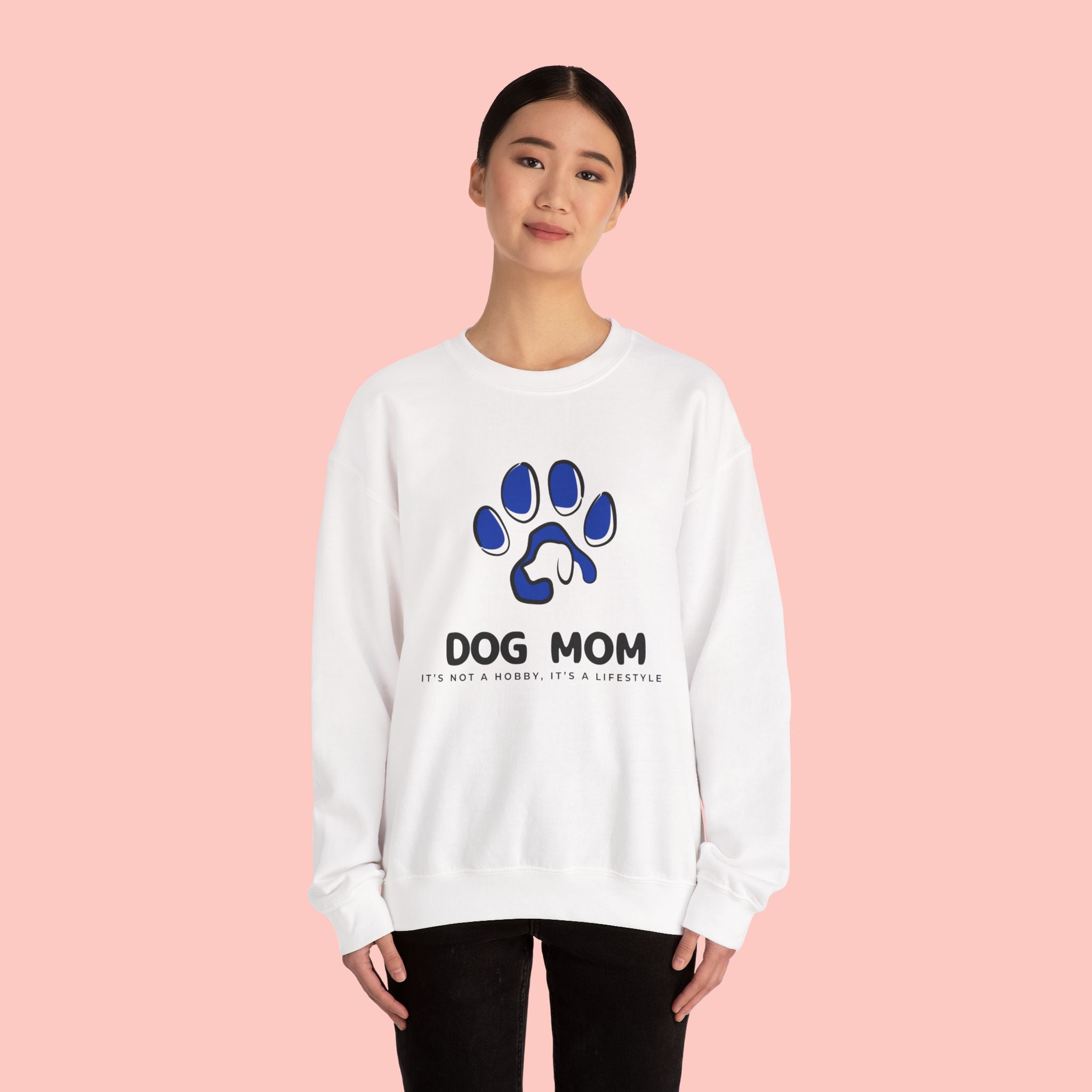 Dog Mom Crewneck Sweatshirt – Blue Paw Graphic "Dog Mom"