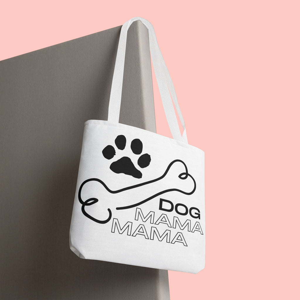Dog Mama Tote Bag — Paw Print & Bone Graphic Canvas Shopper