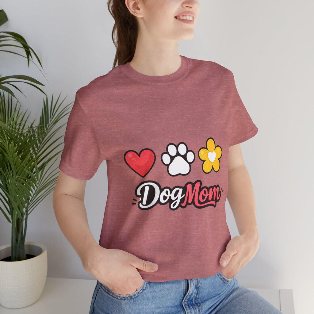 Dog Mom T-Shirt – Heart, Paw & Flower Graphic Tee