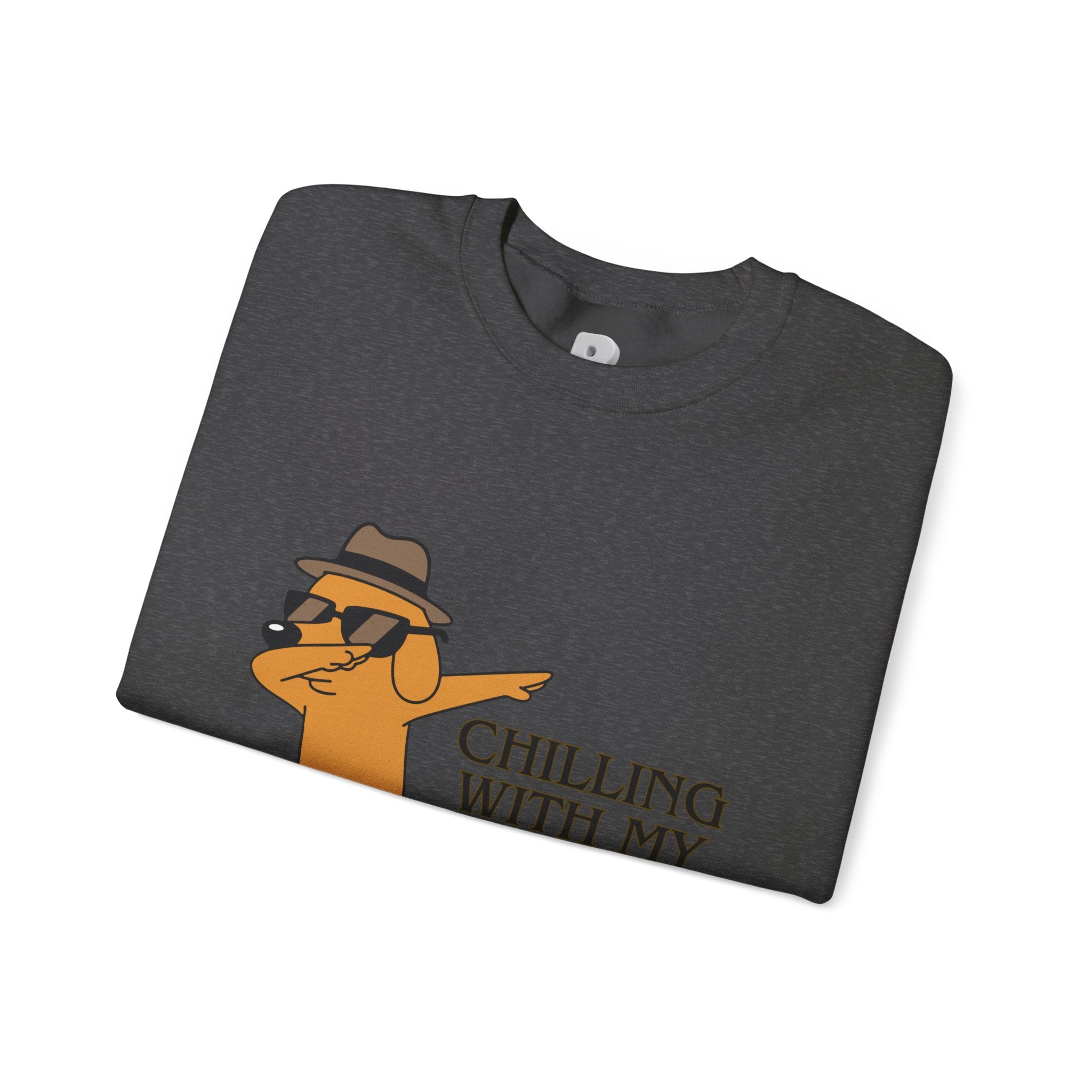 Chilling With My Chind Crewneck Sweatshirt — Funny Dab Dog Graphic Sweatshirt