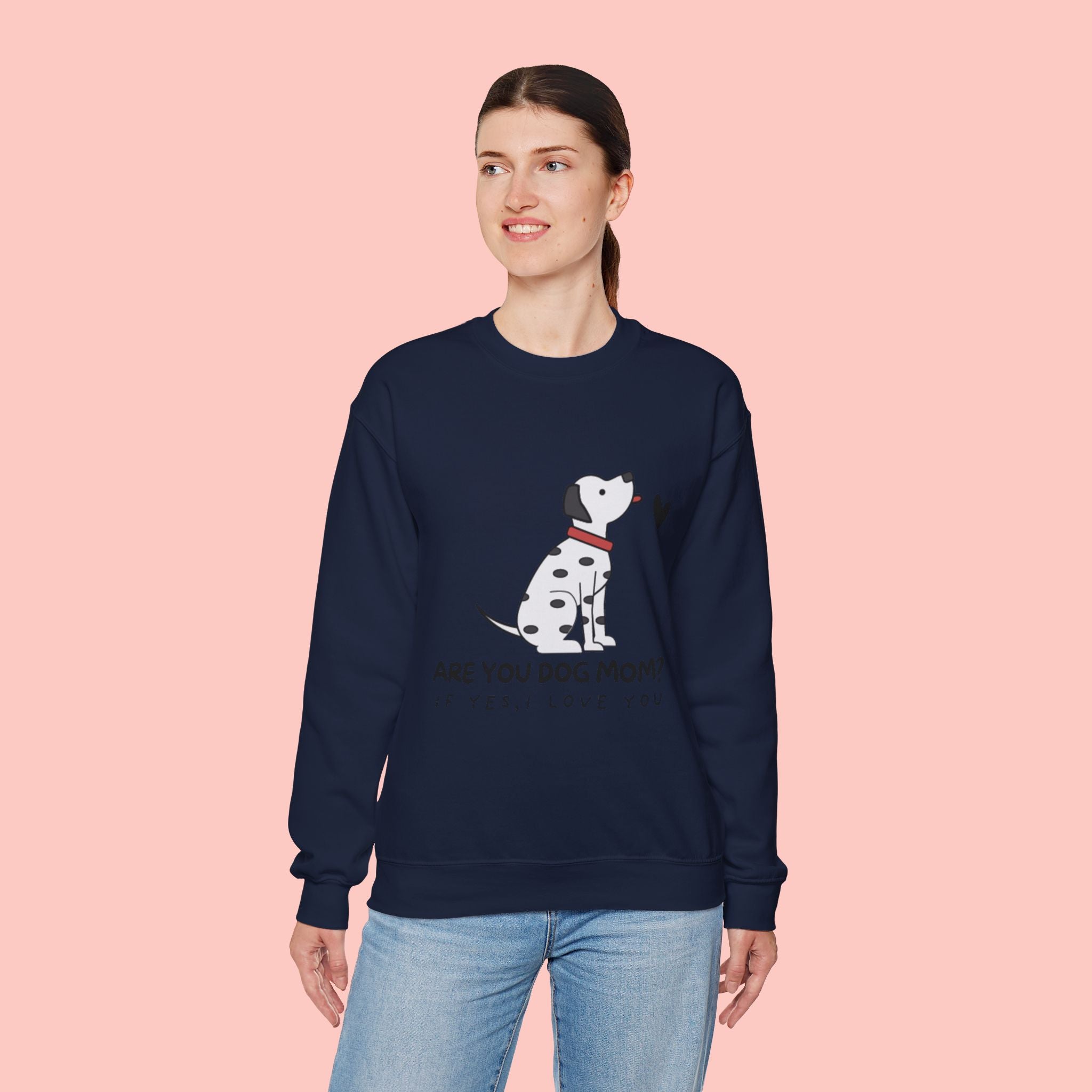 Are You Dog Mom? Cute Dalmatian Crewneck Sweatshirt for Dog Lovers