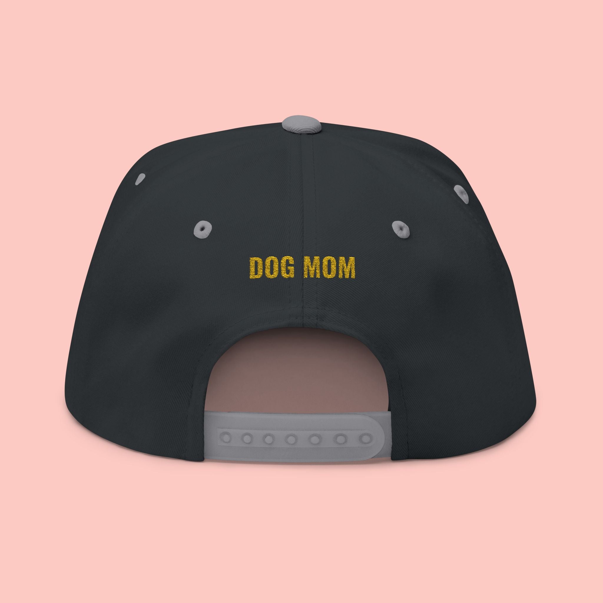 Dog Mom Flat Bill Cap — Embroidered Gold Sparkle