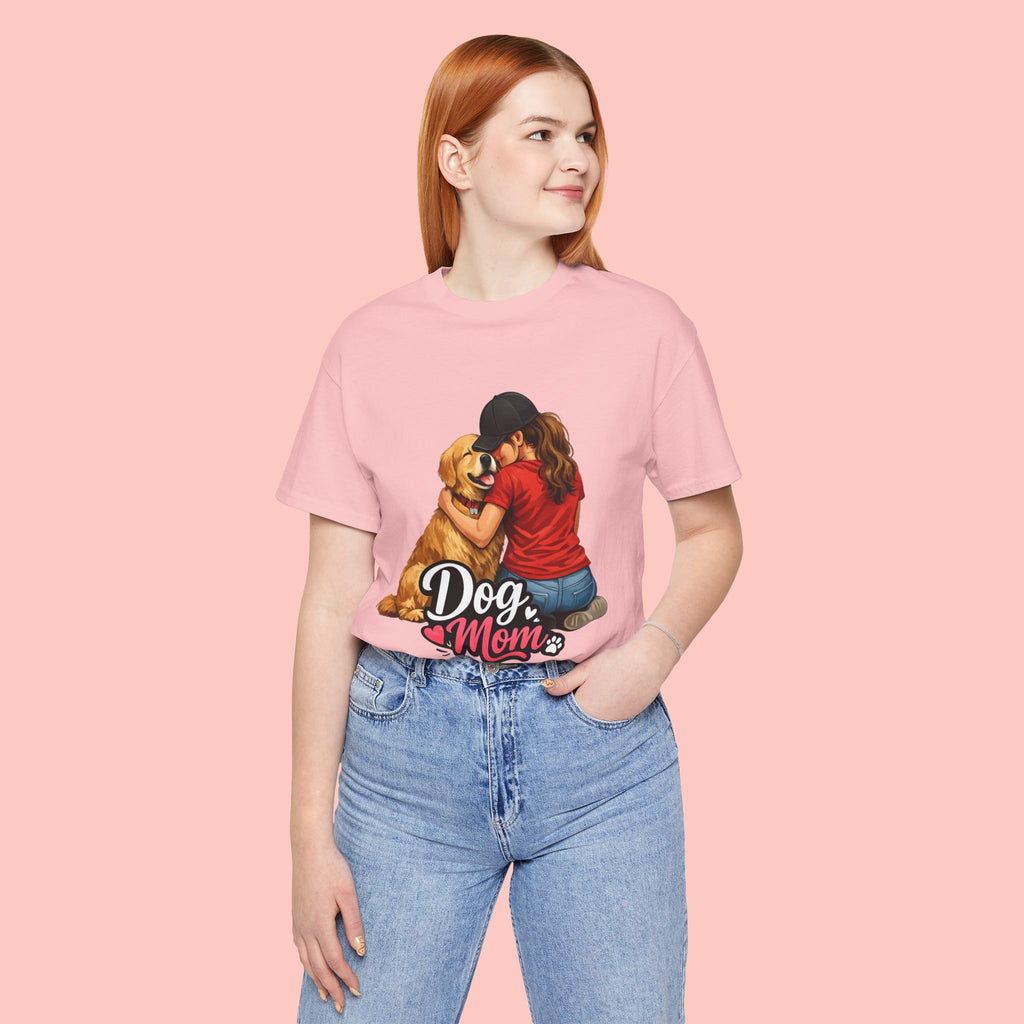 Dog Mom T-Shirt - Cute Woman Hugging Golden Retriever Tee