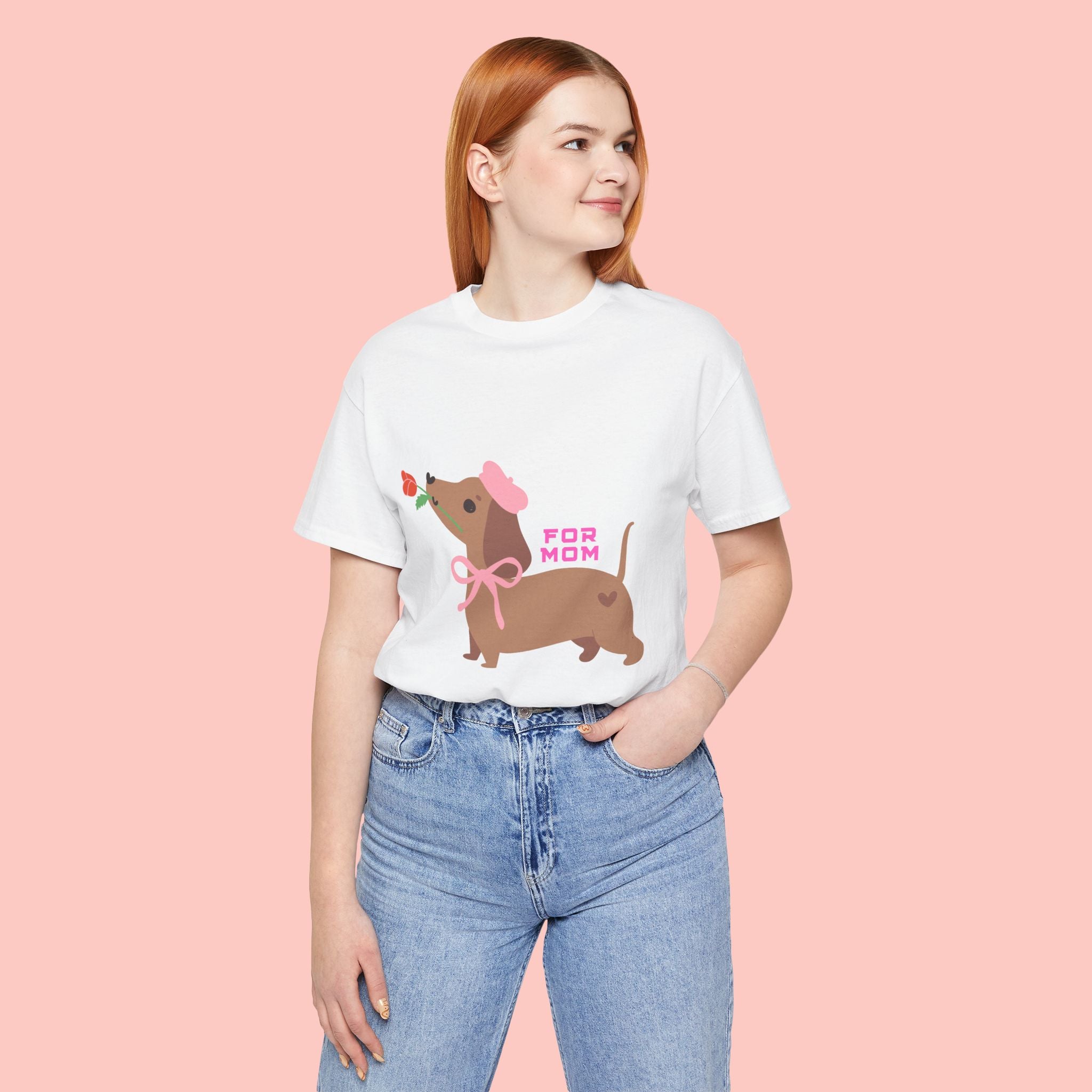 Mommy’s Dachshund Tee – Cute Dog with Rose “For Mom” Shirt