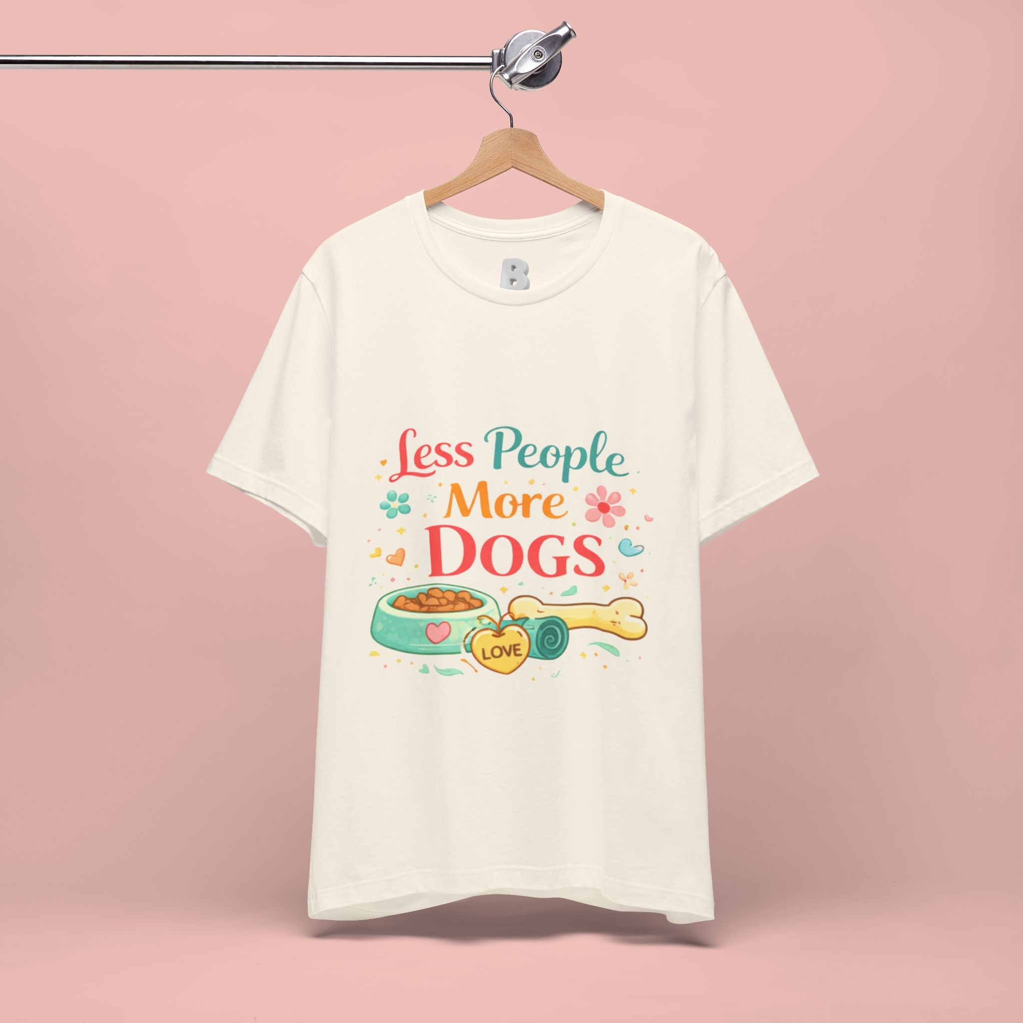 Less People More Dogs T-Shirt – Cute Dog Bowl & Bone Graphic Tee