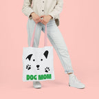 Dog Mom Canvas Tote Bag — Cute Paw Print Dog Face Tote for Pet Lovers