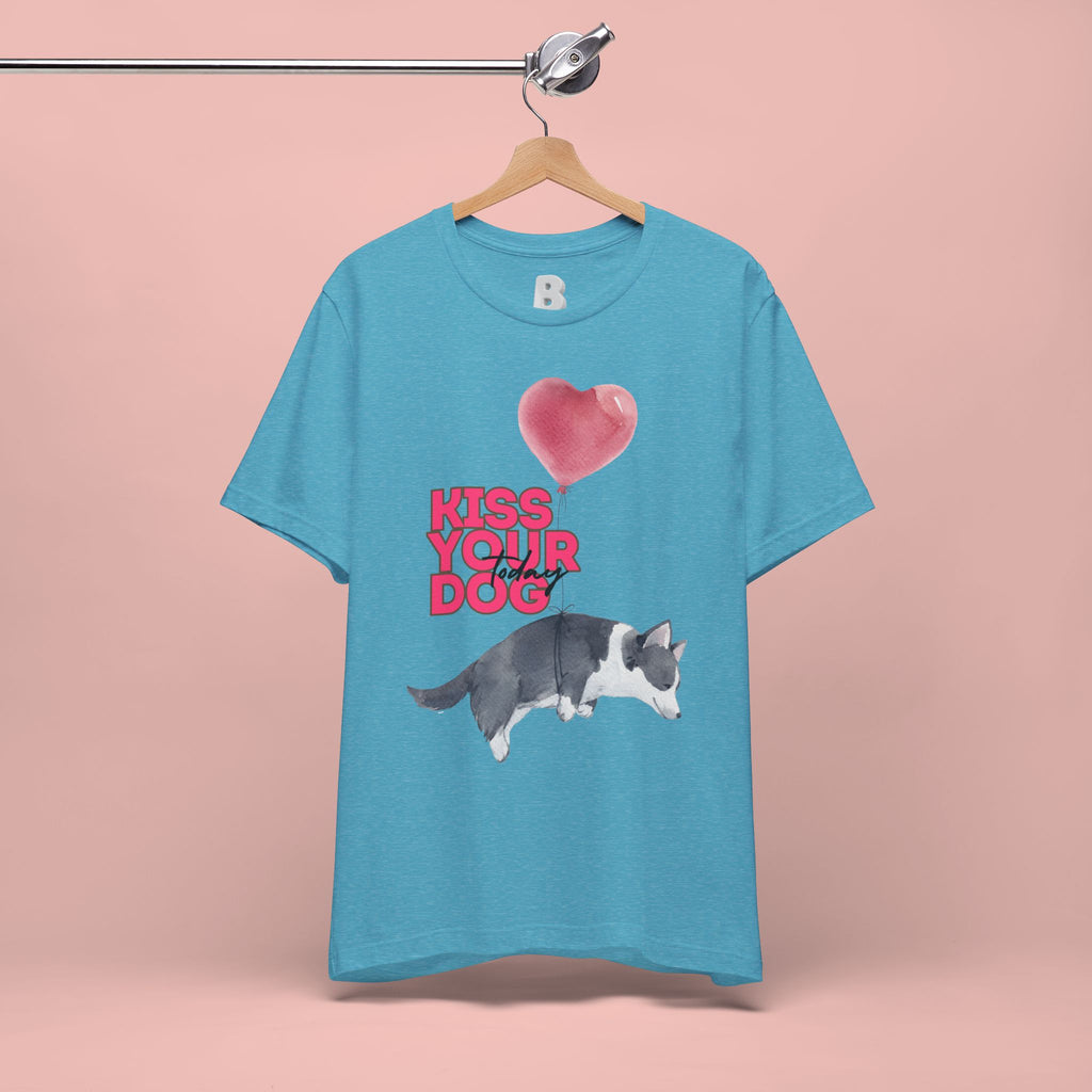 Kiss Your Dog T-Shirt — Cute Corgi with Heart Balloon Pet Lover Tee