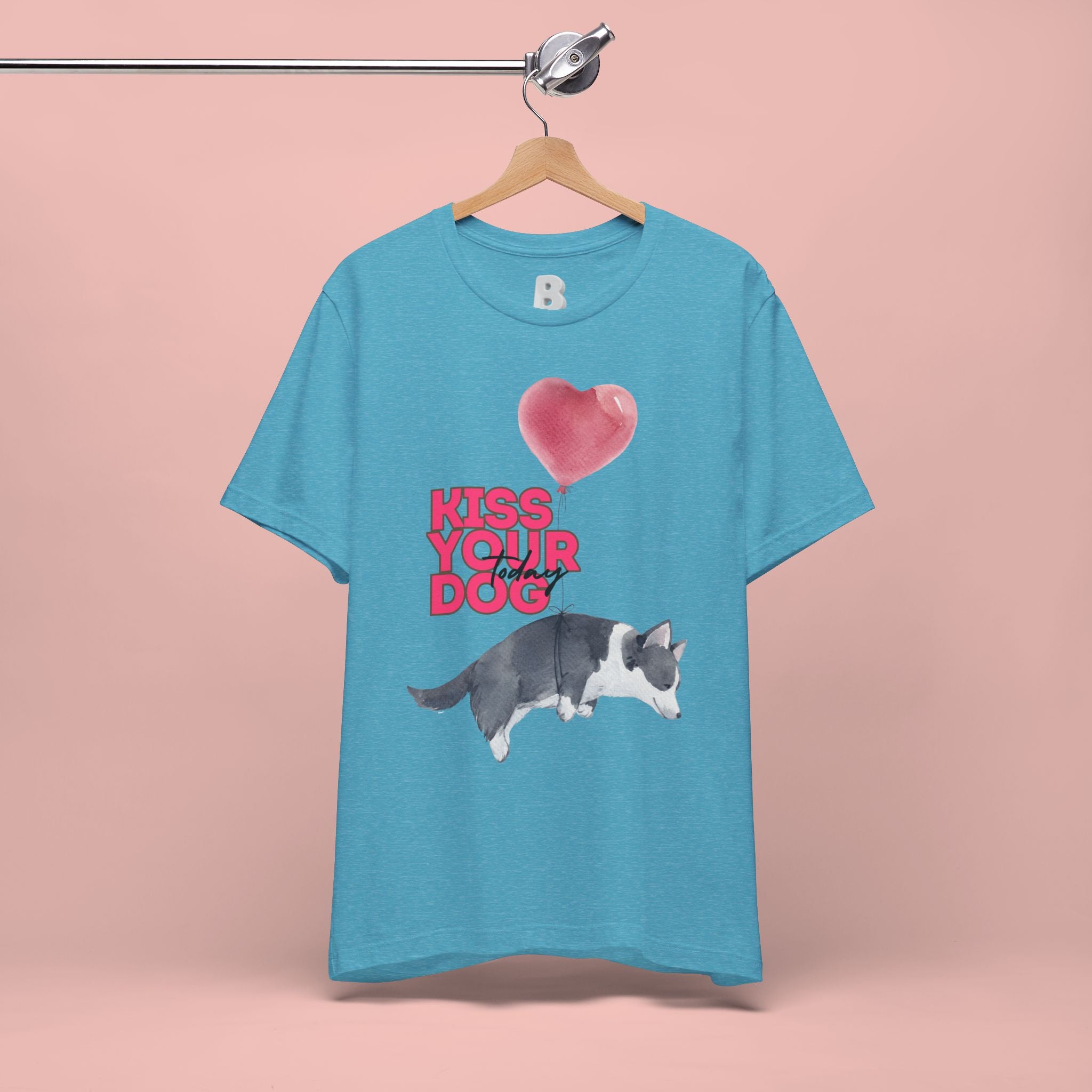 Kiss Your Dog T-Shirt — Cute Corgi with Heart Balloon Pet Lover Tee
