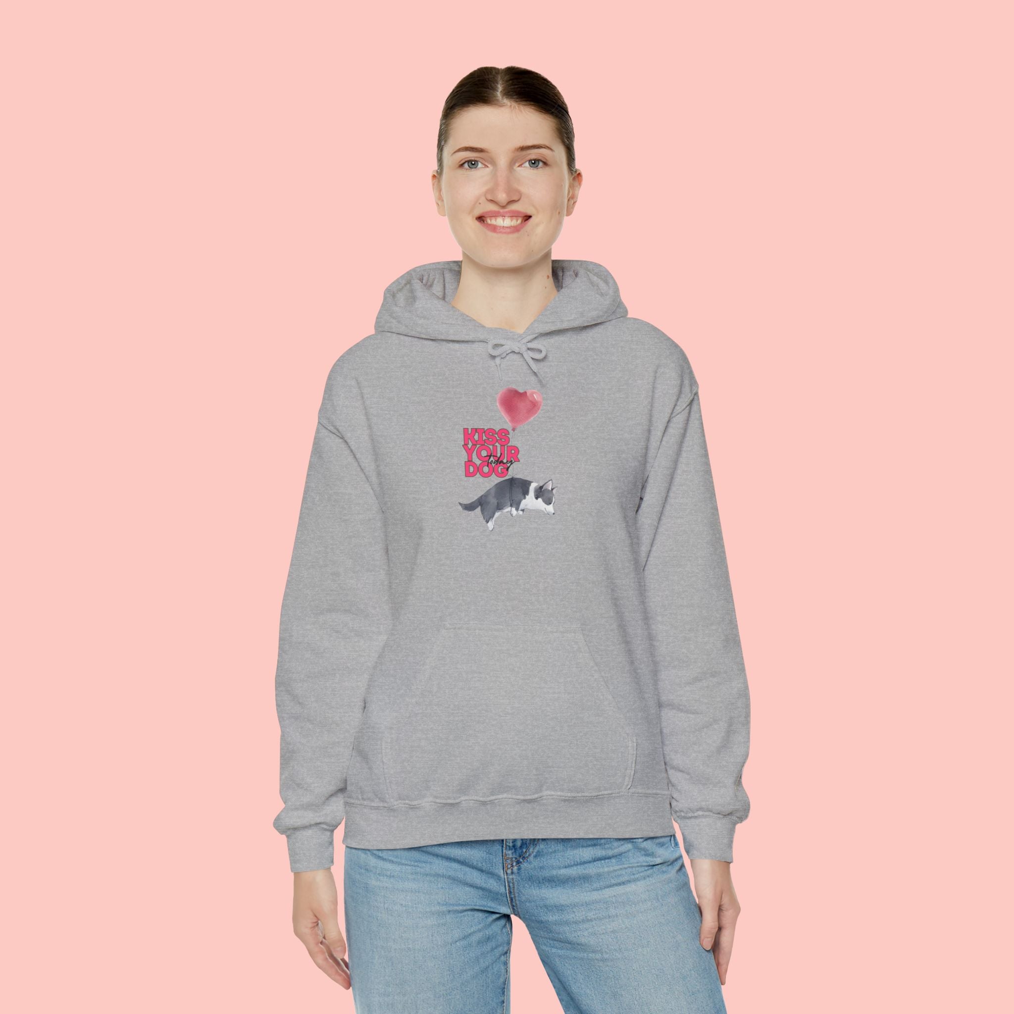 Kiss Your Dog Hoodie — Cute Heart & Dog Graphic Pullover