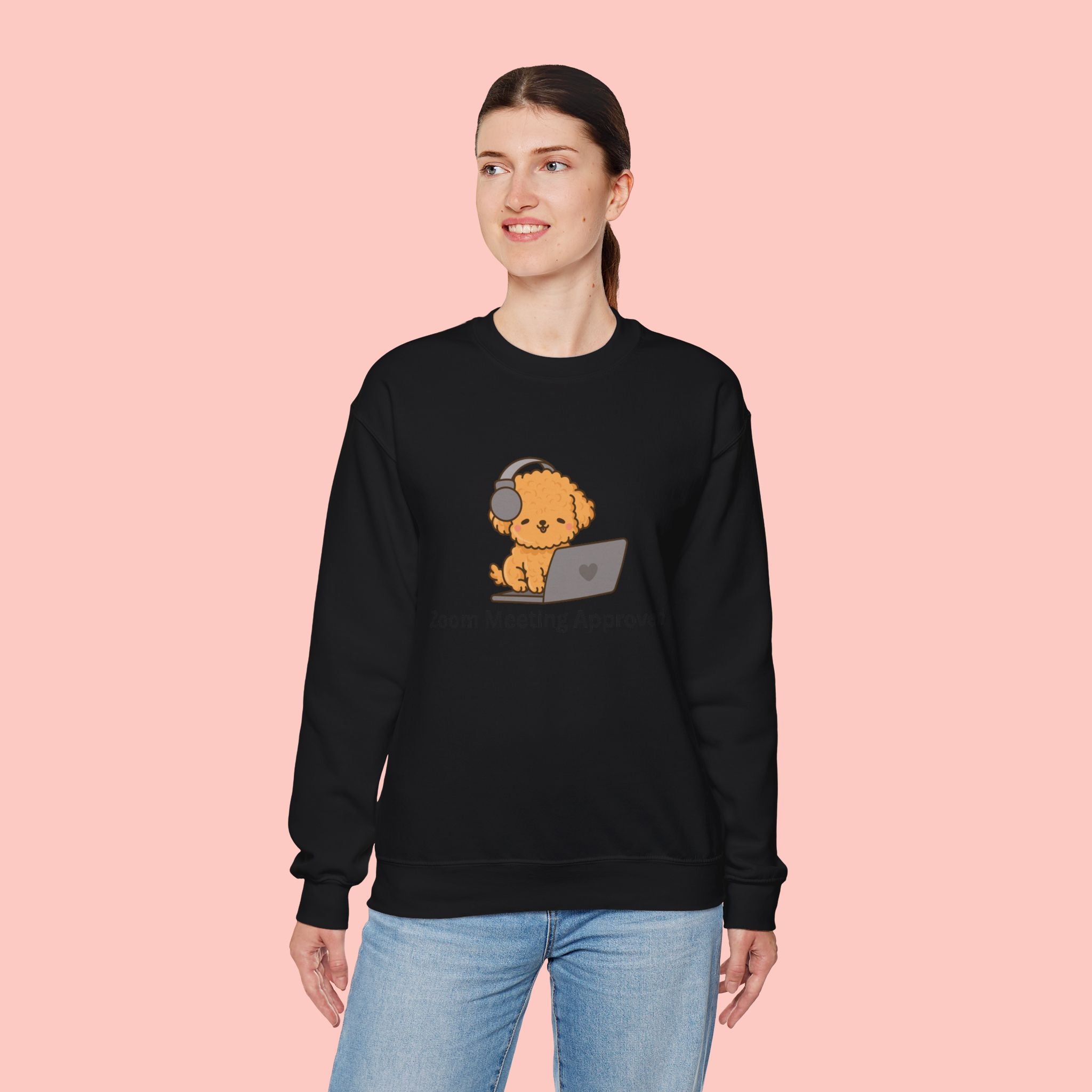 Crewneck Sweatshirt - Cute Puppy "Zoom Meeting Approved" Graphic