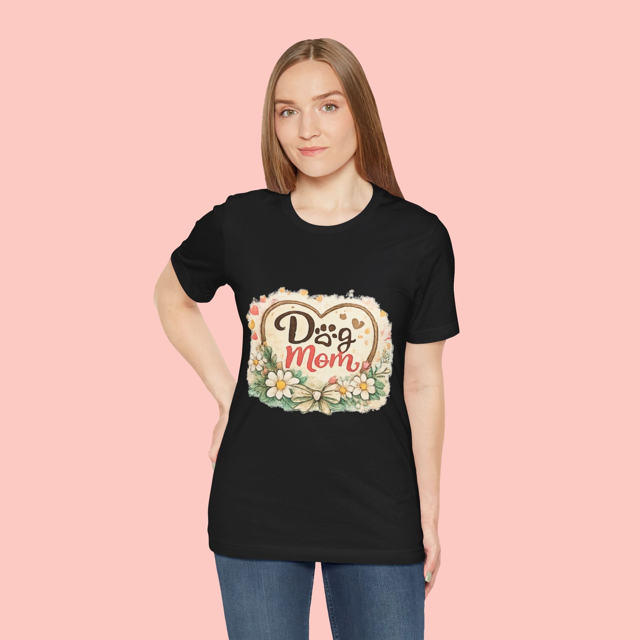 Dog Mom T-Shirt – Floral Heart Paw Design
