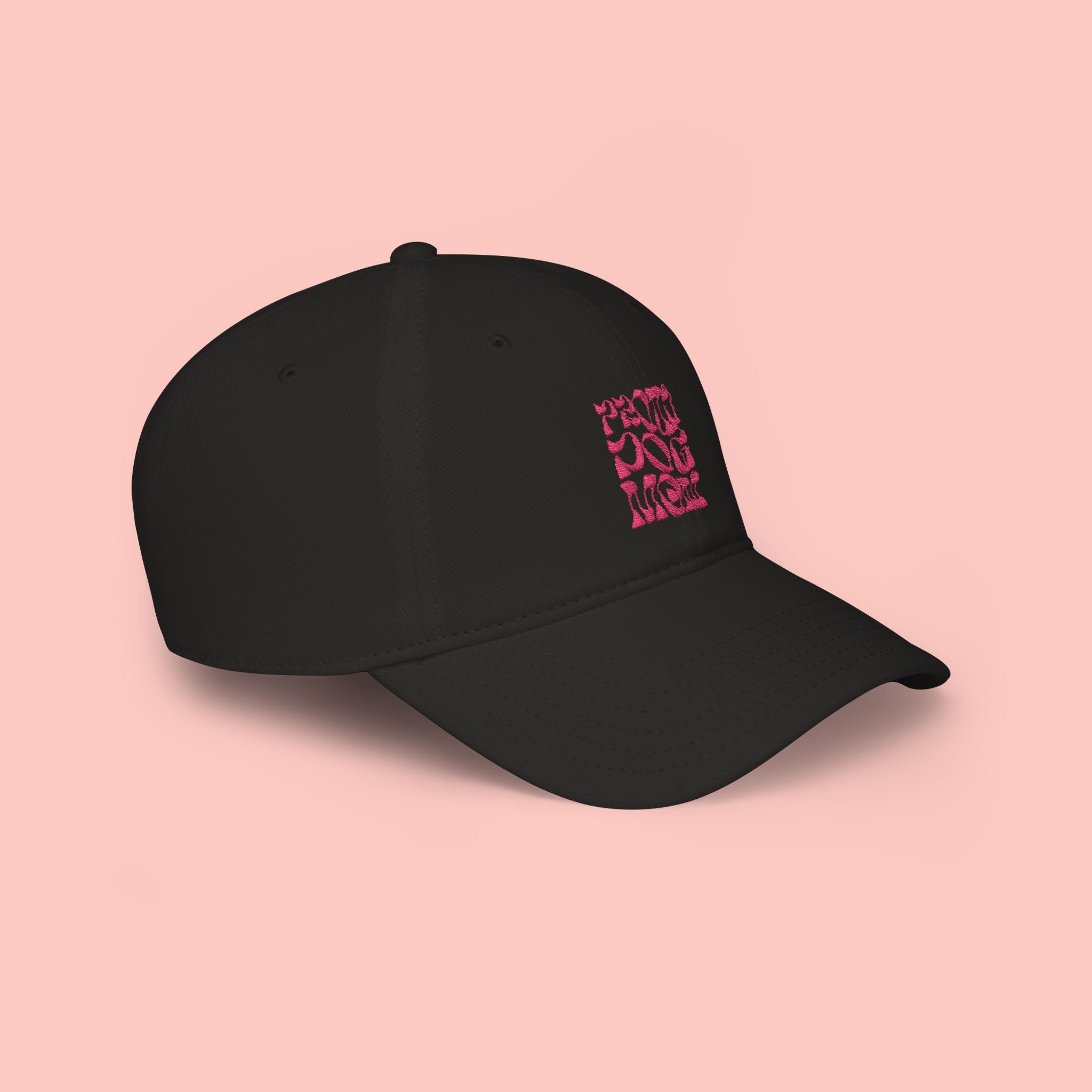 Low Profile Baseball Cap – 'Dog Mom' Pink Leopard Square Embroidered Hat