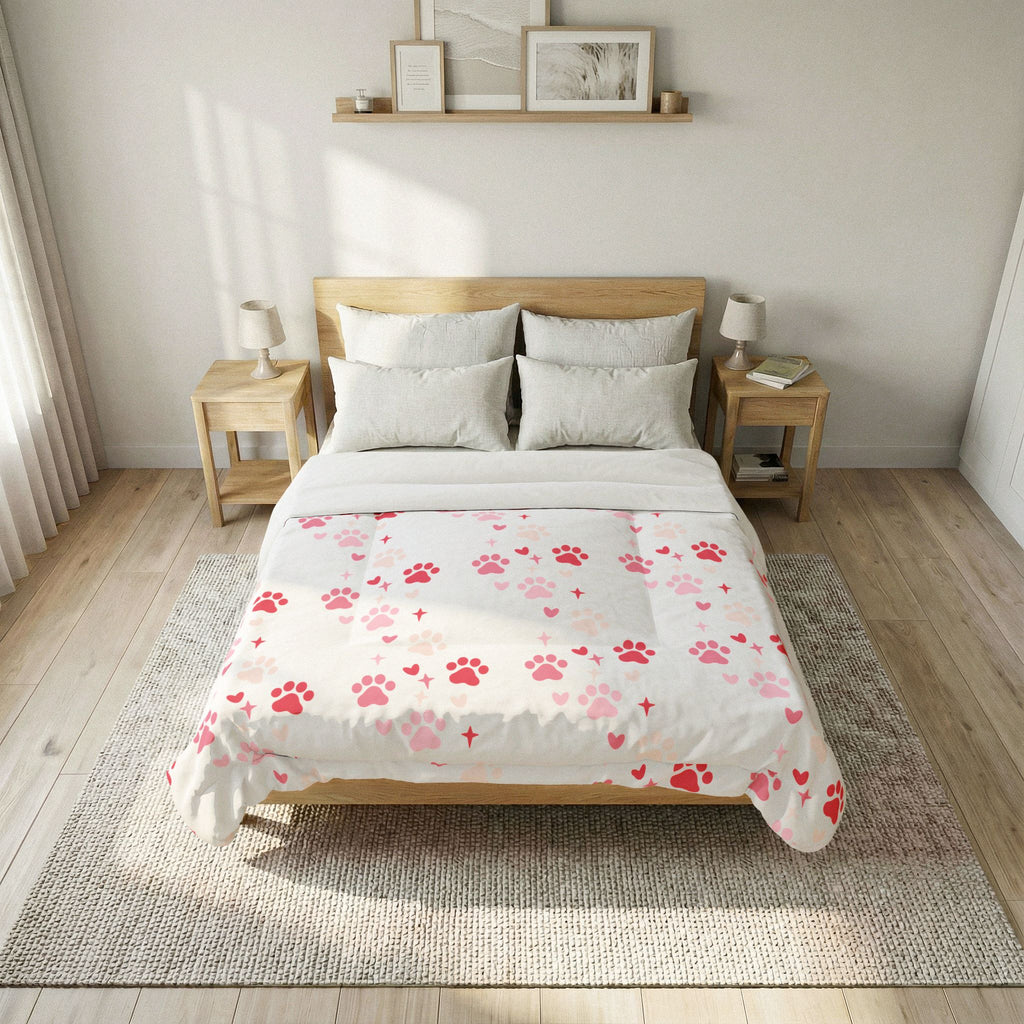 Pink Paw Print Cotton Comforter – Cute Pet-Themed Bedding for Kids & Dog Lovers