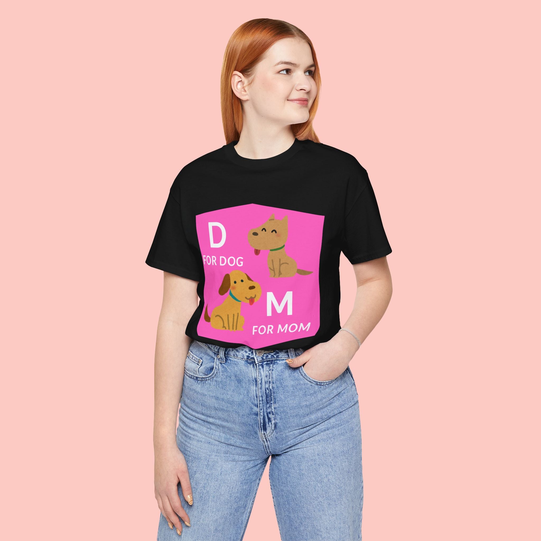 Dog Mom T-Shirt — Cute Pink "D for Dog, M for Mom" Graphic Tee