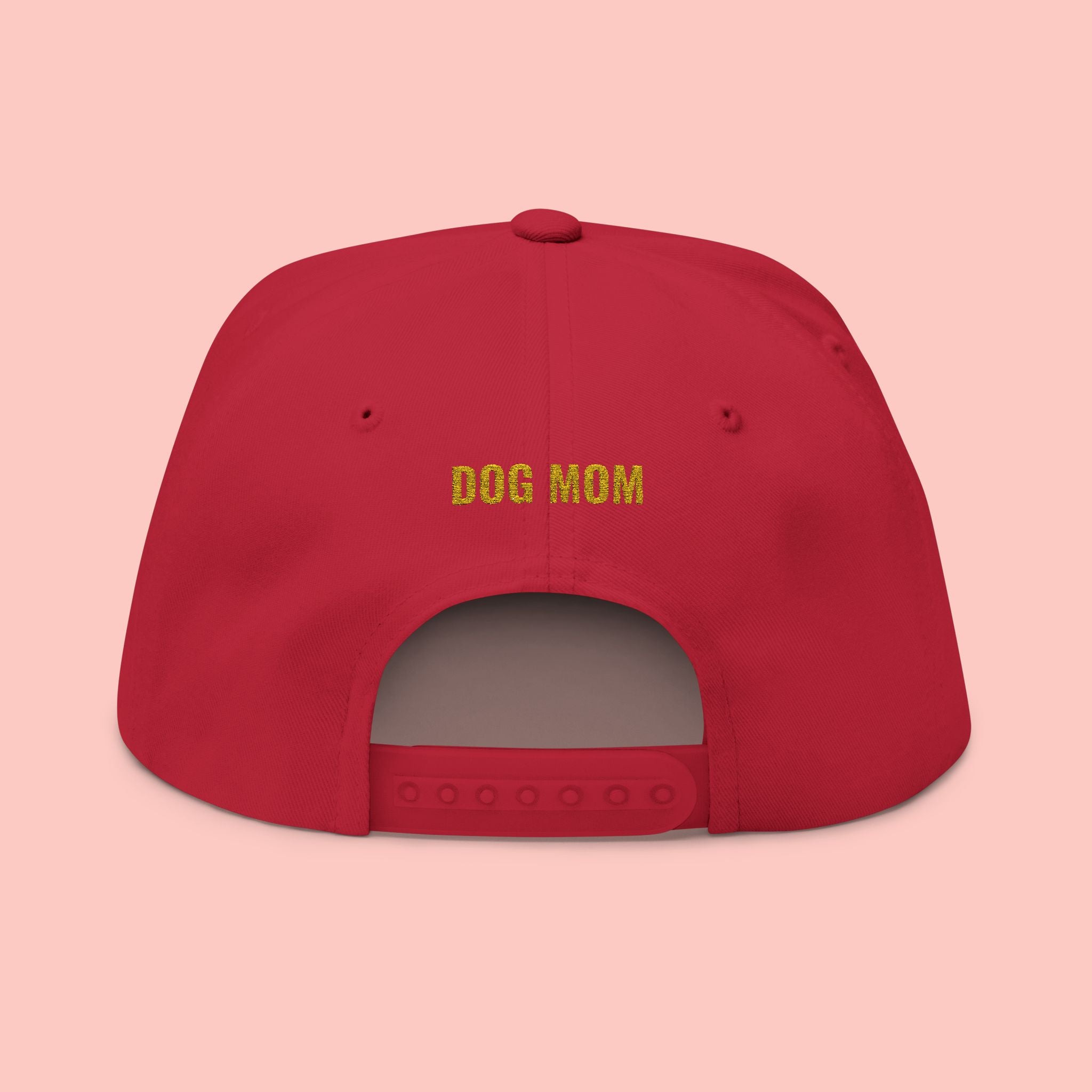 Dog Mom Flat Bill Cap — Embroidered Gold Sparkle