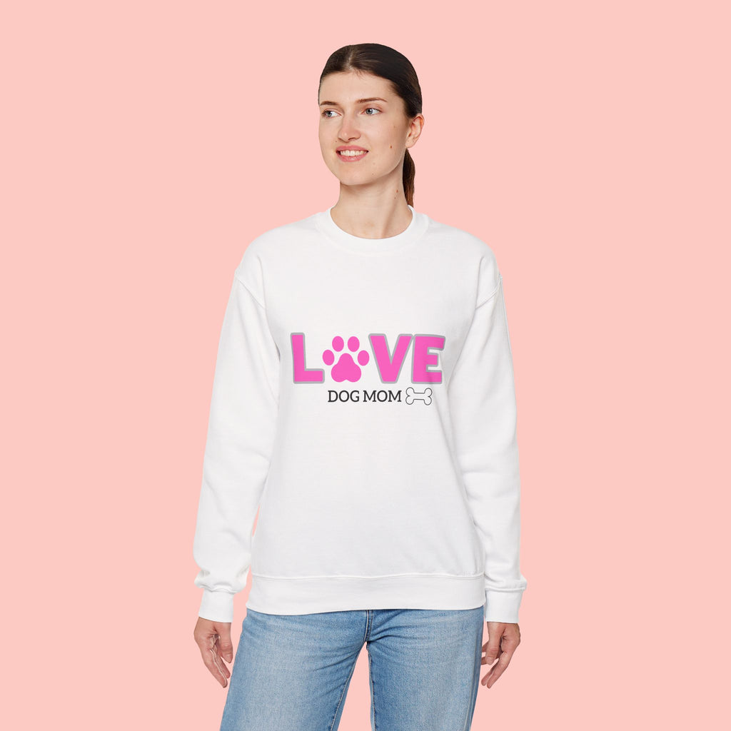 Dog Mom Love Crewneck Sweatshirt — Pink Paw Graphic