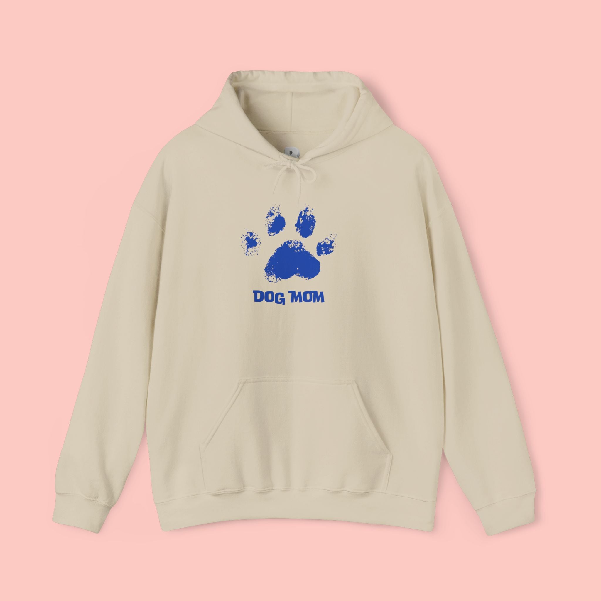 Dog Mom Paw Print Hoodie – Cute Pet Lover Sweatshirt, Blue Paw 'DOG MOM' Design