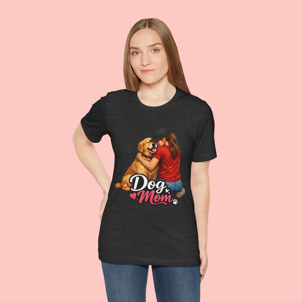 Dog Mom T-Shirt - Cute Woman Hugging Golden Retriever Tee