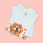 Dog Mom T-Shirt – Cute Golden Retriever Design with Hearts & Paw Prints