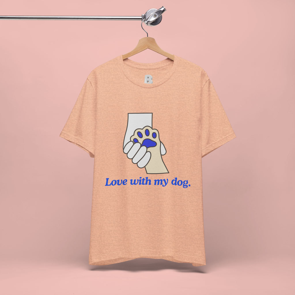 Dog Lover T-Shirt — "Love with my dog." Paw Print Graphic