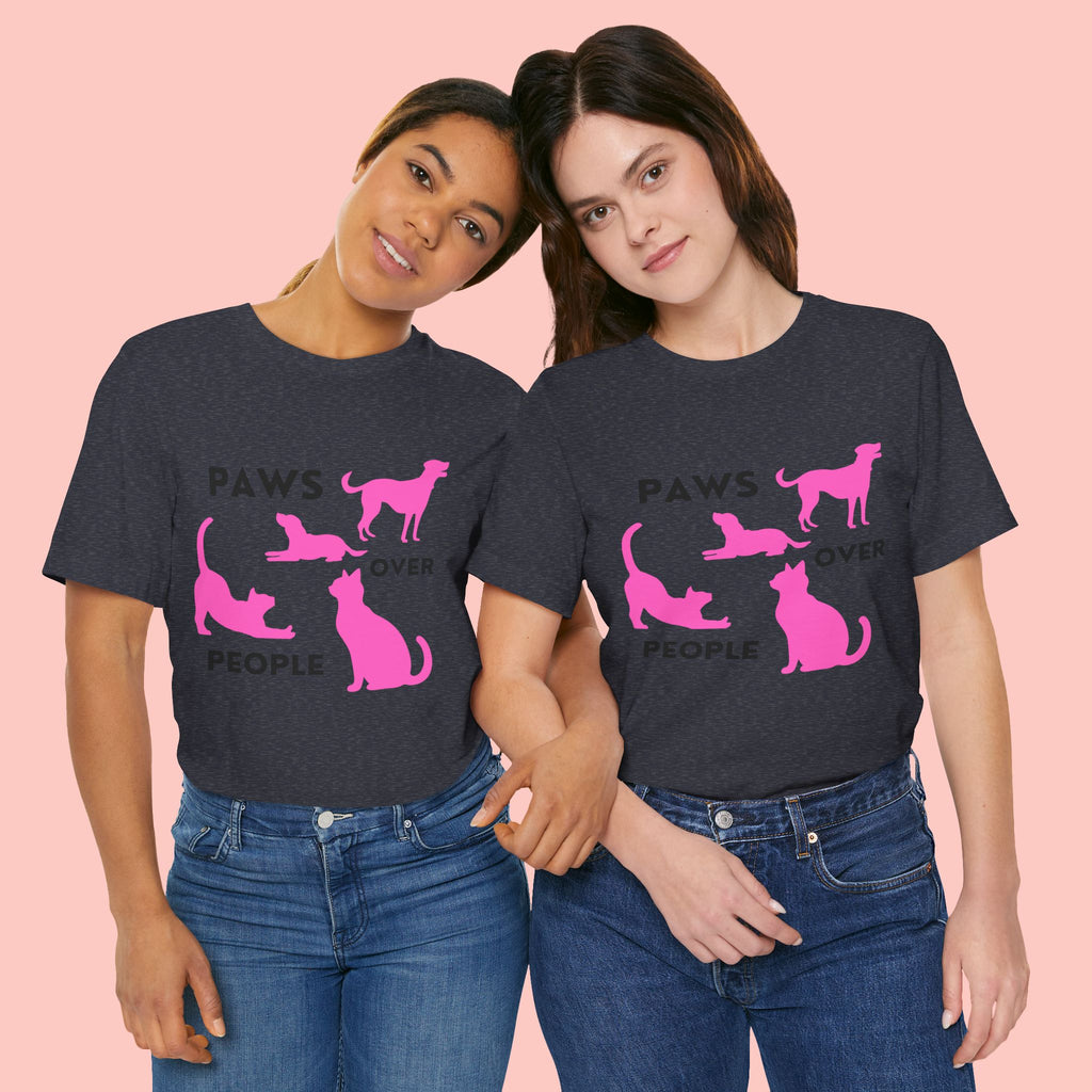 Paws Over People Tee — Pink Cats & Dogs Graphic T-Shirt