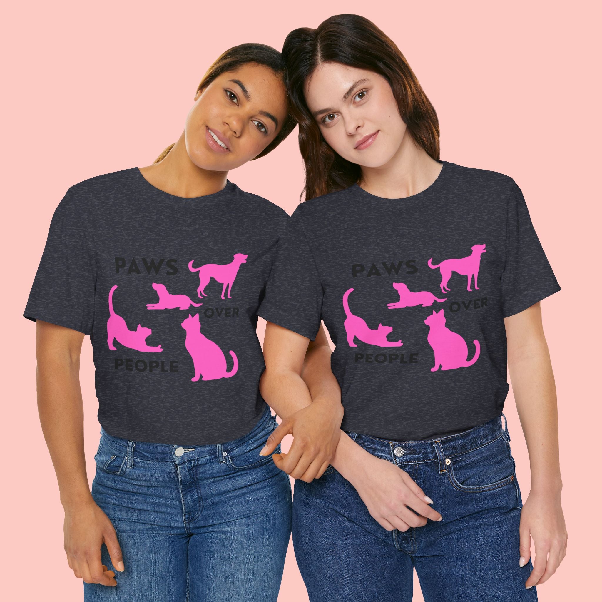 Paws Over People Tee — Pink Cats & Dogs Graphic T-Shirt