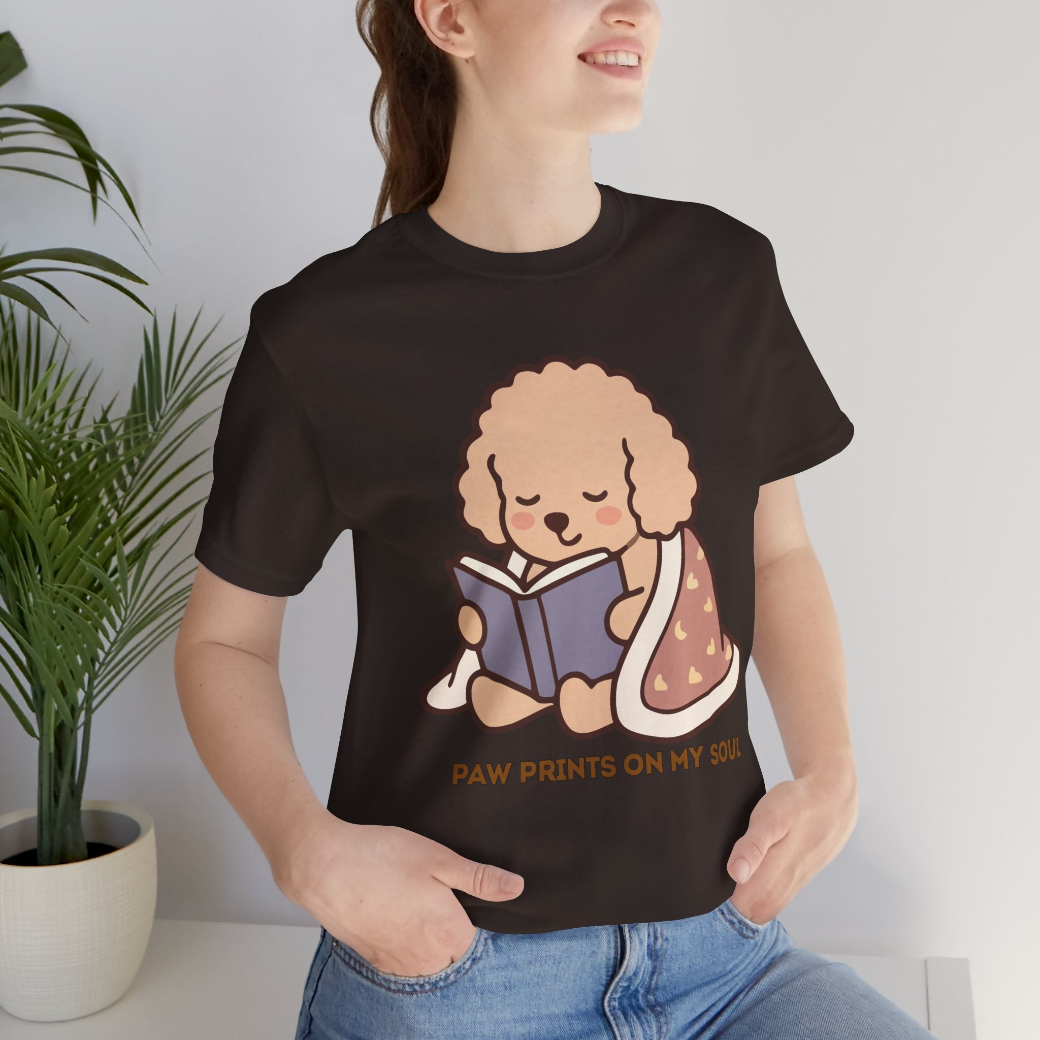 Paw Prints On My Soul T‑Shirt — Cute Reading Puppy Graphic Tee