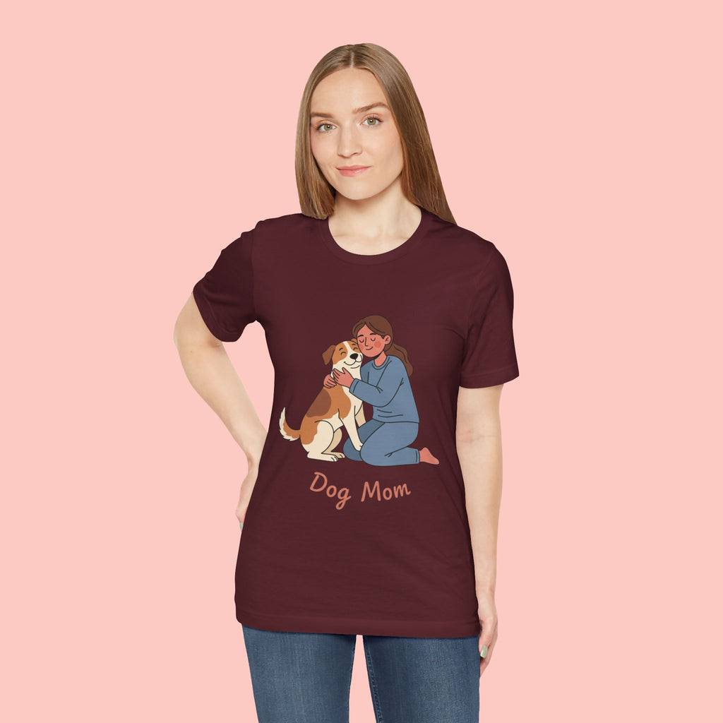 Dog Mom T‑Shirt — Cute Woman Hugging Dog Graphic Tee