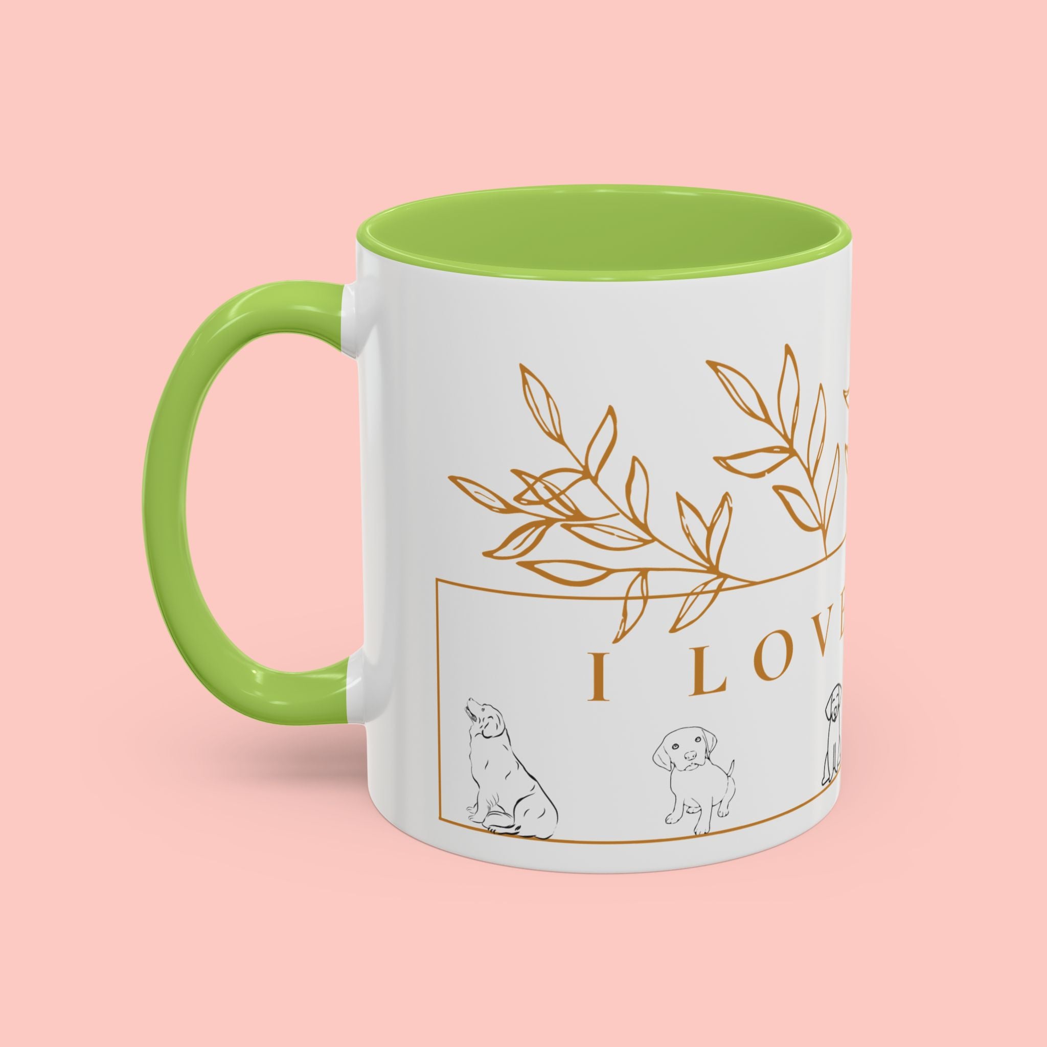 I Love Dogs Accent Coffee Mug — Gold Leaf Dog Lover Ceramic Mug (11oz & 15oz)