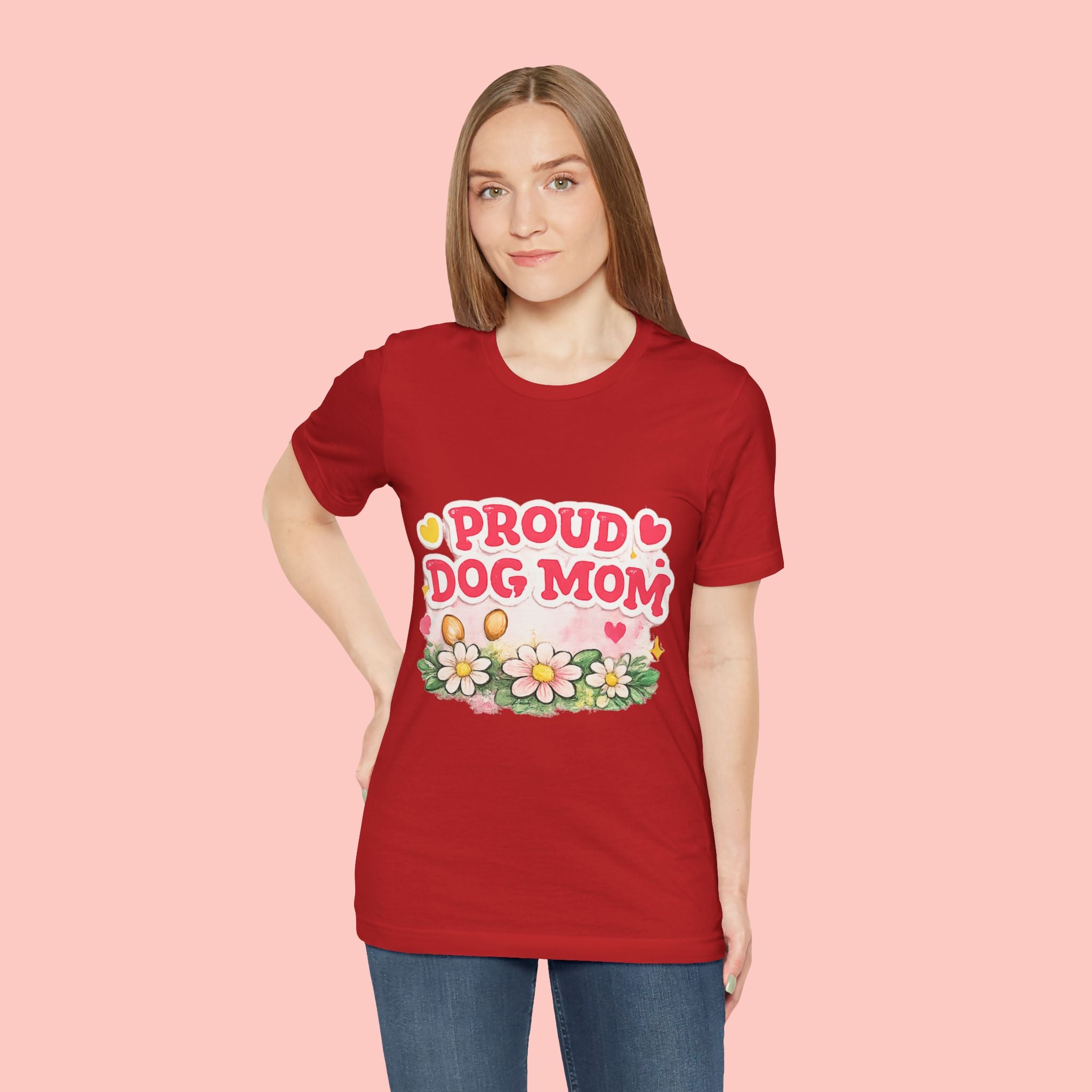 Proud Dog Mom Tee – Floral Retro Heart Design