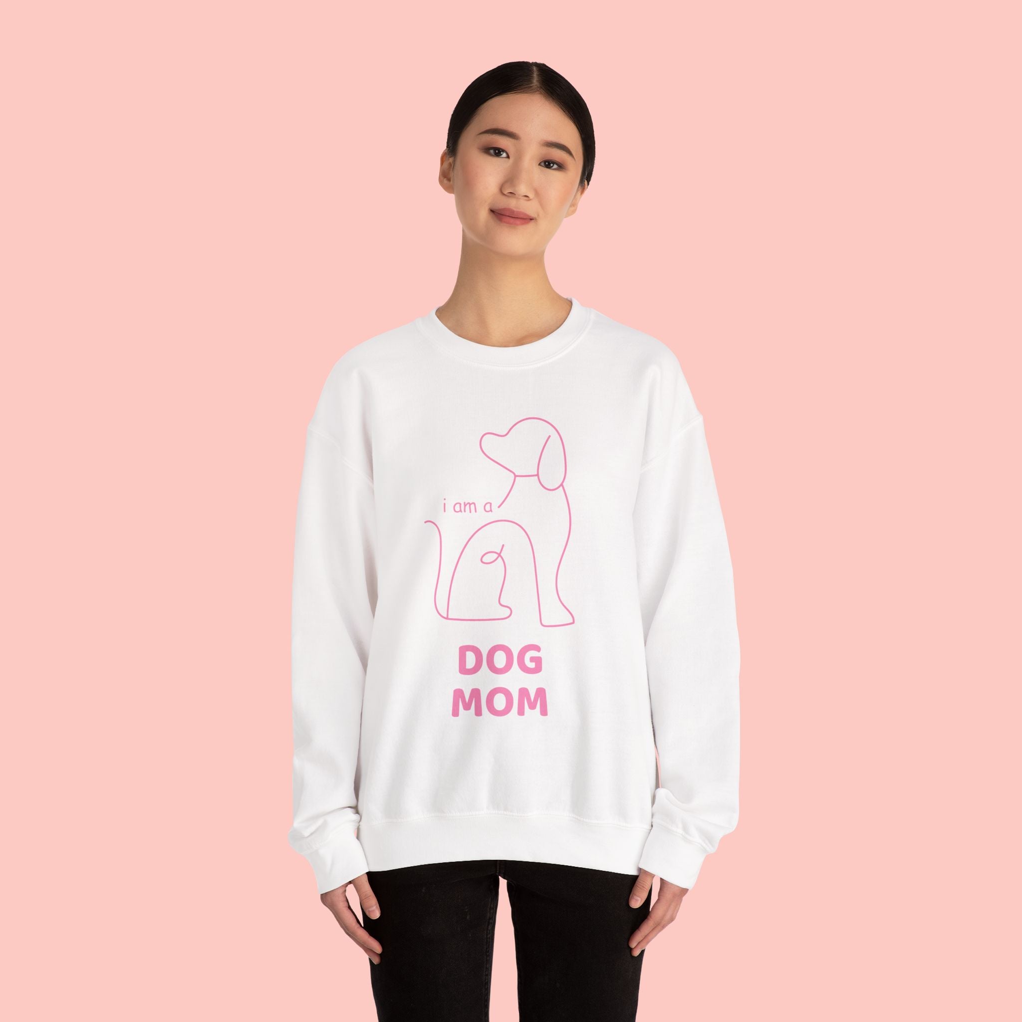 Dog Mom Crewneck Sweatshirt — "I am a Dog Mom" Minimal Line Art Pullover