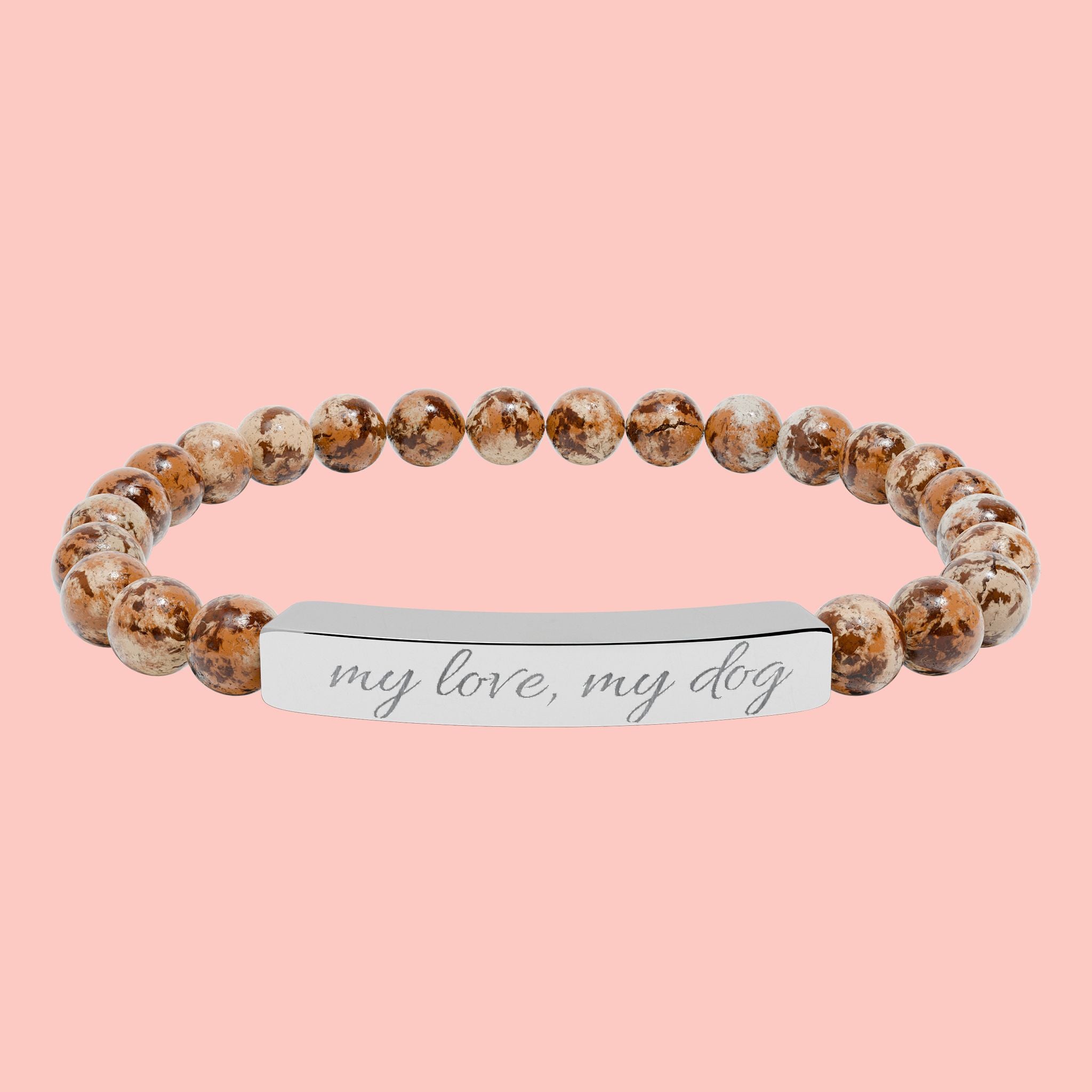 Engraved Natural Stone Stretch Bar Bracelet — Personalized Beaded Healing Jewelry